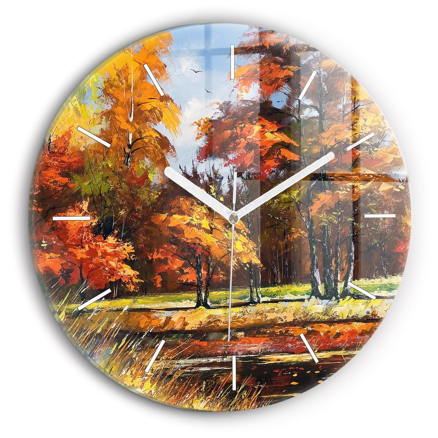 Horloge en verre moderne paysage d'automne pour créer un espace zen et élégant