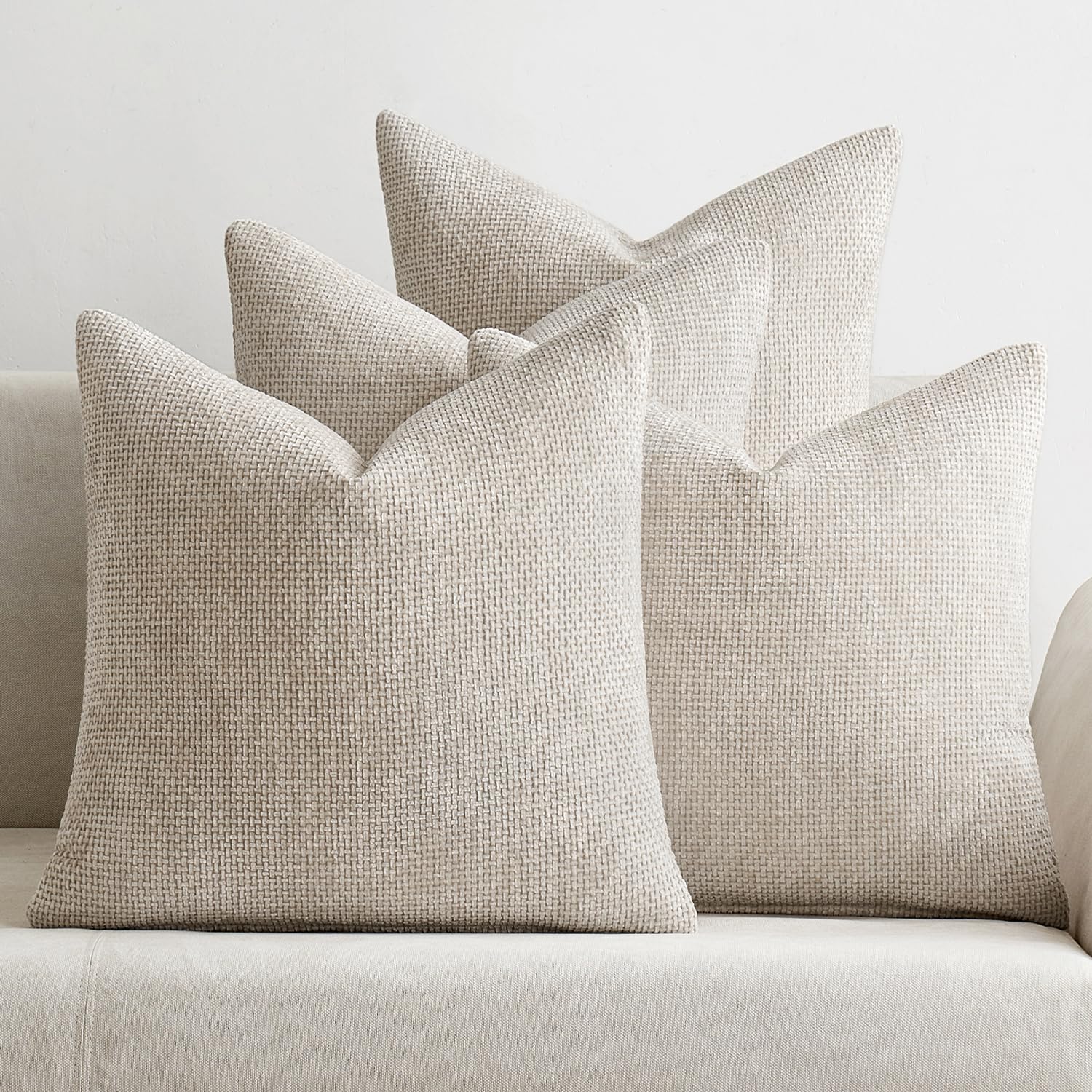 MIULEE Soft Decorative Chenille Pillow Covers Cream 18x18 Pack of 4