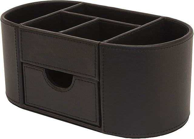 OSCO Faux Leather Desk Organiser with Drawer - Black, BKPUDO3