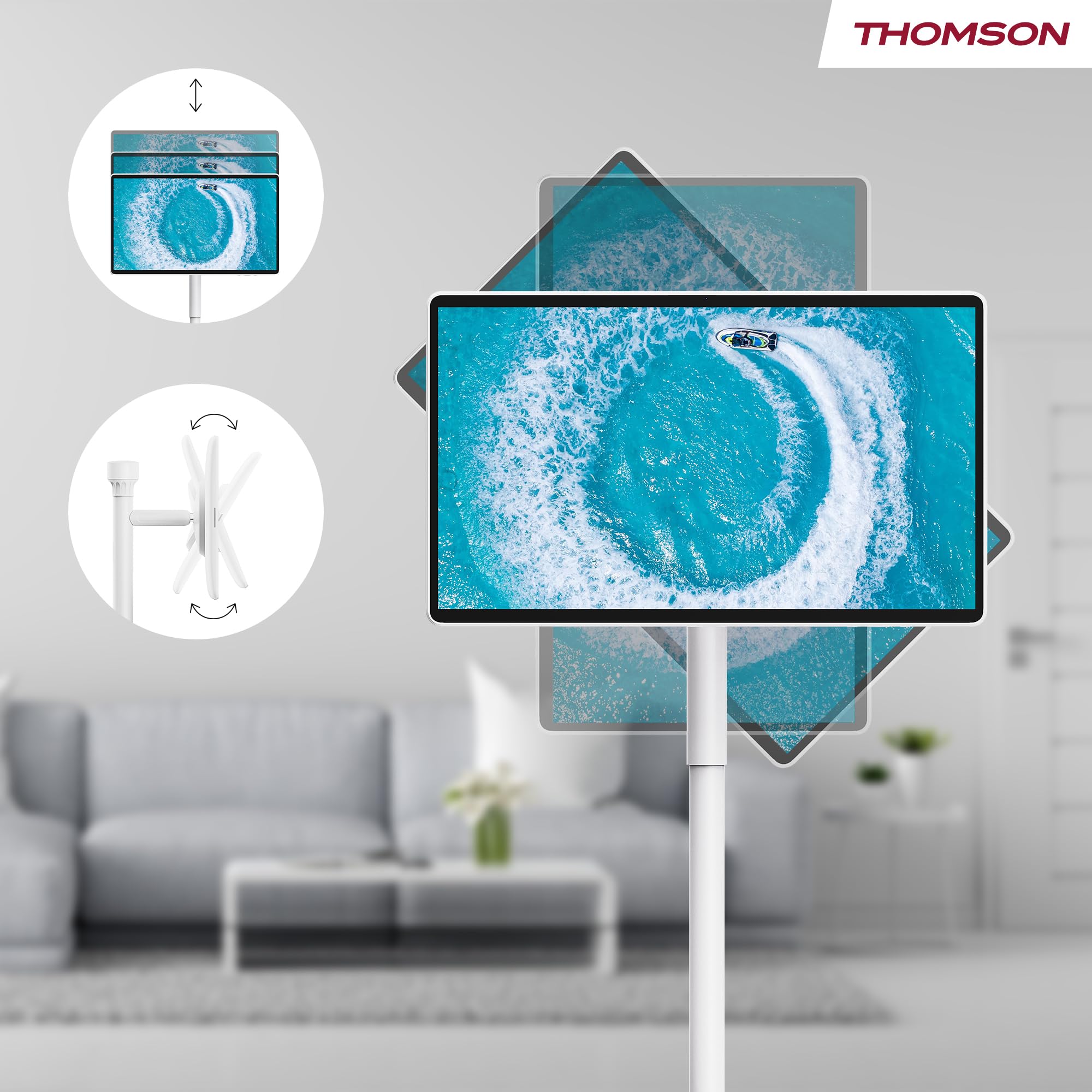 THOMSON THOMSON Go Plus Pro Smart Touch Screen 27 Inches (69 cm) 4K UHD, Android, Voice Control, Hotspot, 9000 mAh Battery, 5MP Camera, Subwoofer, WiFi 6, Bluetooth, Portable Support - White in use