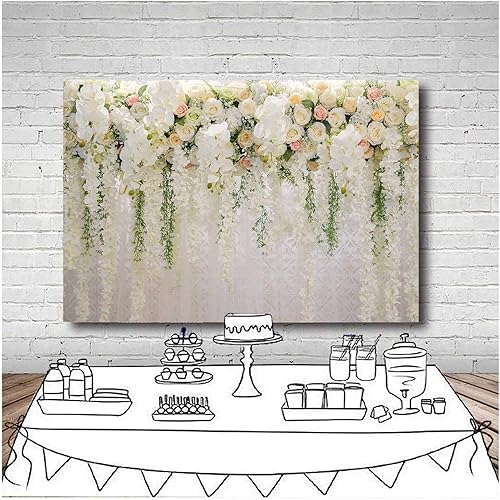 Miniatura 3 de Fondos de fotografía con temática floral de rosas blancas para despedida de soltera, boda, flores, fondo de fotos, fiesta de cumpleaños, retrato,