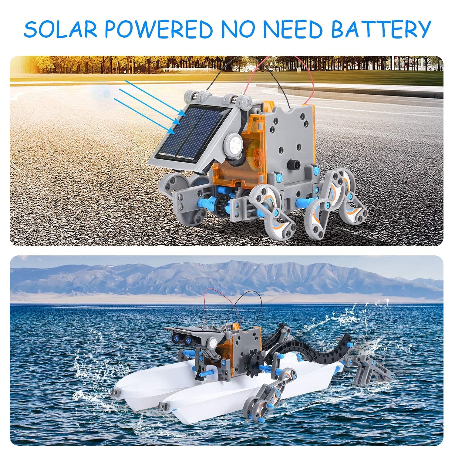 Solar Roboter Spielzeug ab 8 Jahre,OMWay 12-in-1 STEM Experimente für Kinder Alter 9 10 11 12,Konstruktionsspielzeug Bausatz,Geschenke Spielzeug für 13 14 Jährige Junge Mädchen, Grau