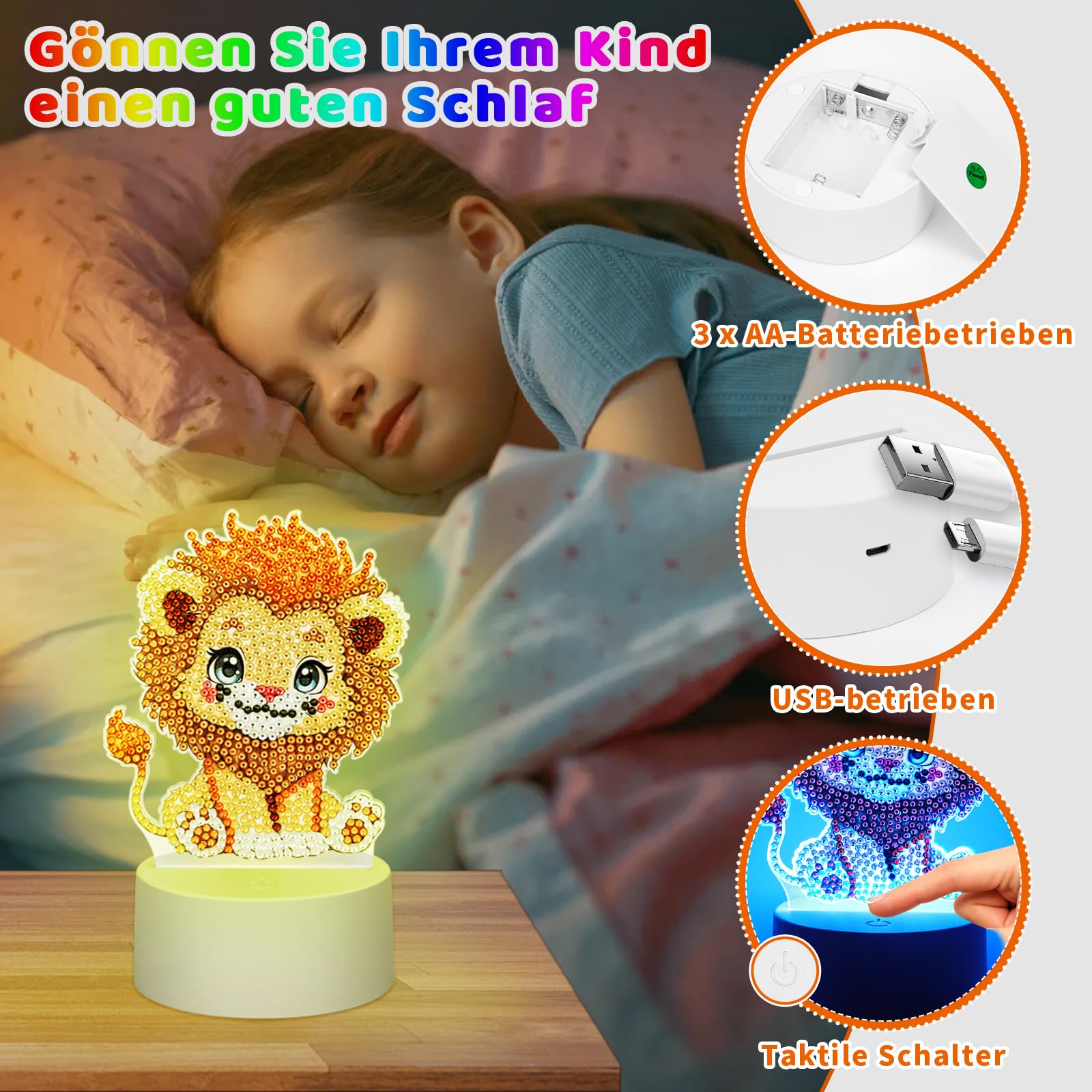 Kit Veilleuse Peinture Diamant Chat Gris Pour Enfants - Loisir Créatif 3D Avec Lumière LED 7 Couleurs, Cadeau 5-12 Ans