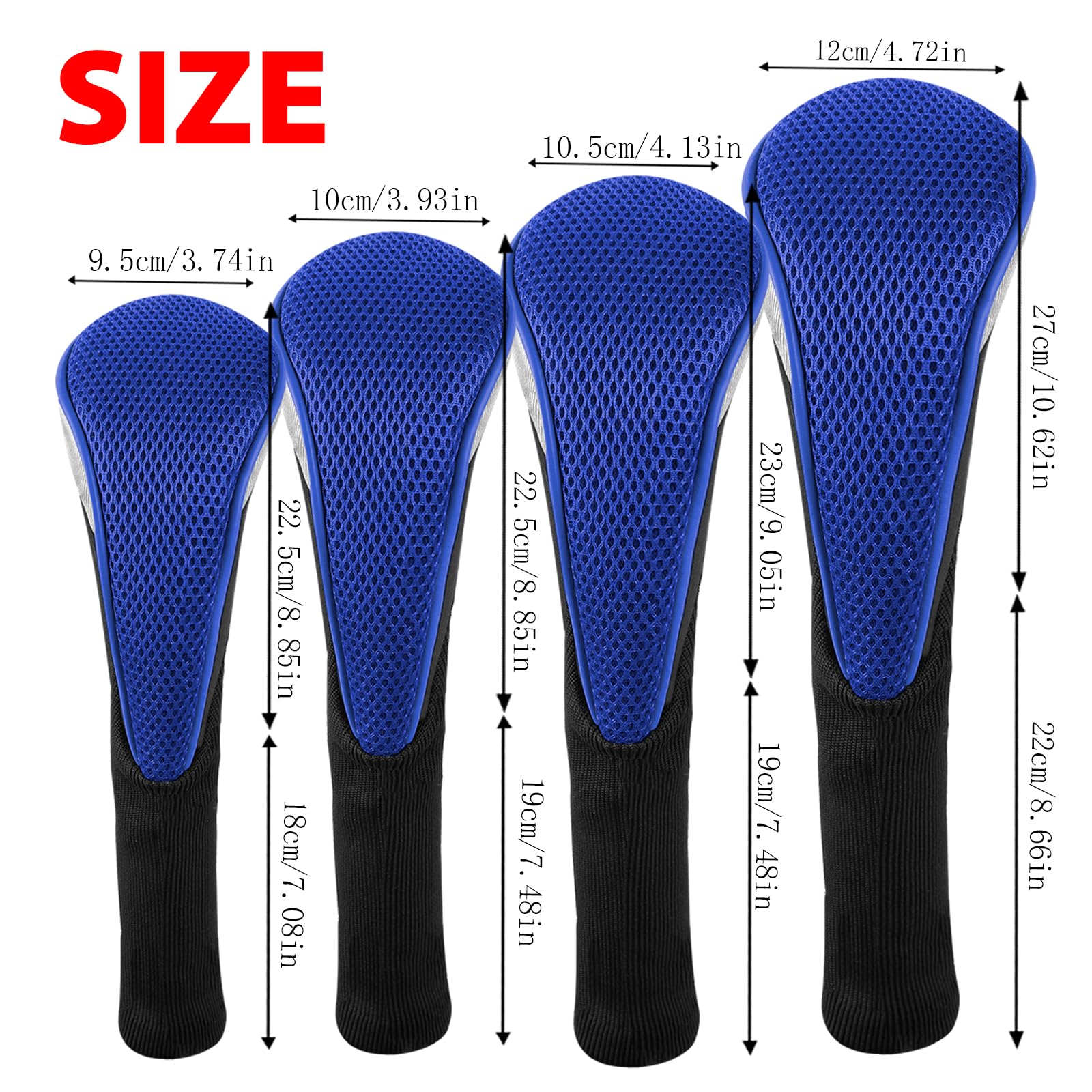 Andux Lot de 4 Couvre-Clubs de Golf 460 CC en Bois avec étiquettes interchangeables