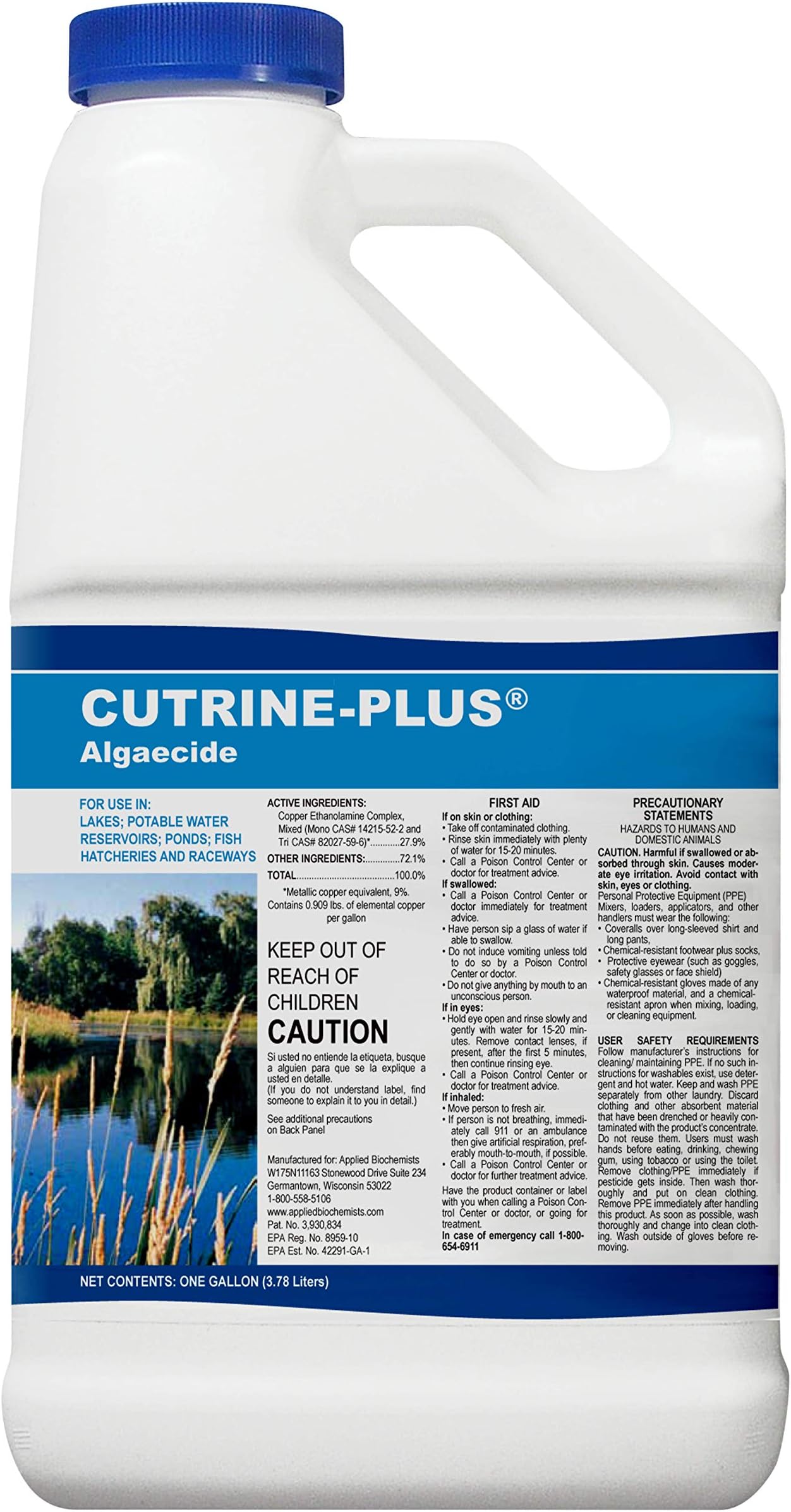 Cutrine-Plus Liquid Algaecide - 1 Gallon EPA-Approved Copper Formula for Fast Control of Planktonic, Filamentous and Chara Algae - Professional-Grade for Ponds, Lakes, Hatcheries & Irrigation Systems