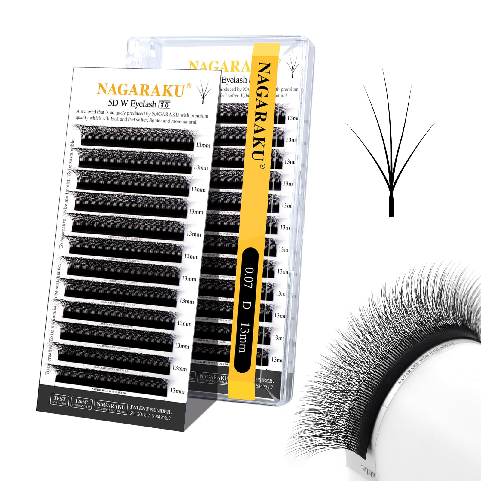 NAGARAKU 5D W Shape Eyelash Extension VERSION 3.0 lash Supplies Natural Soft Volume 0.07mm D curl 13mm Premade Fans PBT Matte Black Cluster W Lash