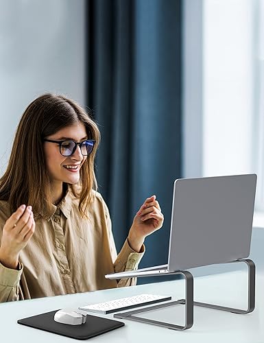 Miniatura 7 de SOUNDANCE Soporte para computadora portátil para escritorio, elevador de computadora de metal, soporte de PC resistente y estable, elevador