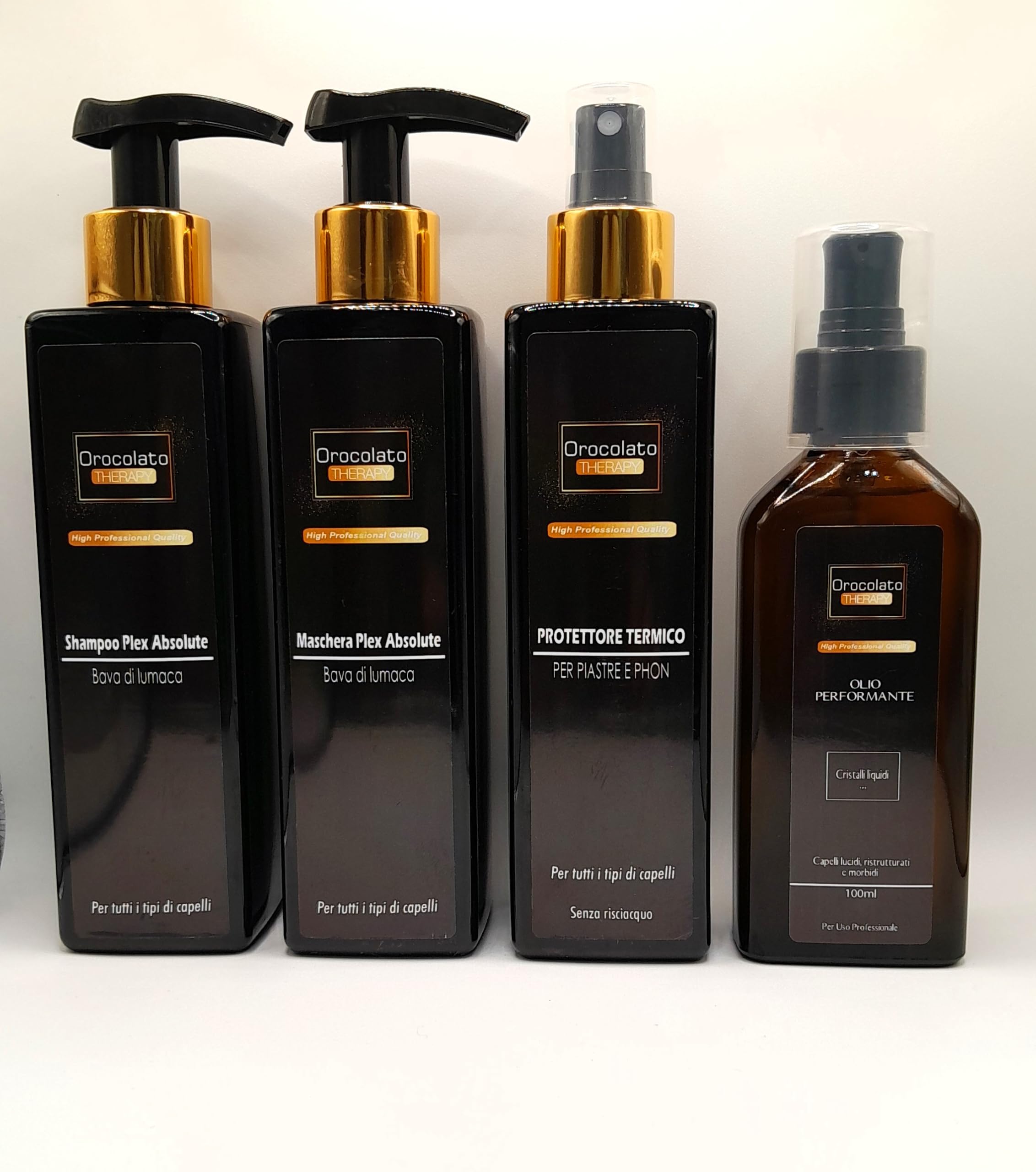 -Orocolato THERAPY - Set Professionale composto da Shampoo e Maschera Plex Absolute con Bava di Lumaca,da 250 ml,Protettore Termico spray 230°C, Olio Capelli Performante 100 ml