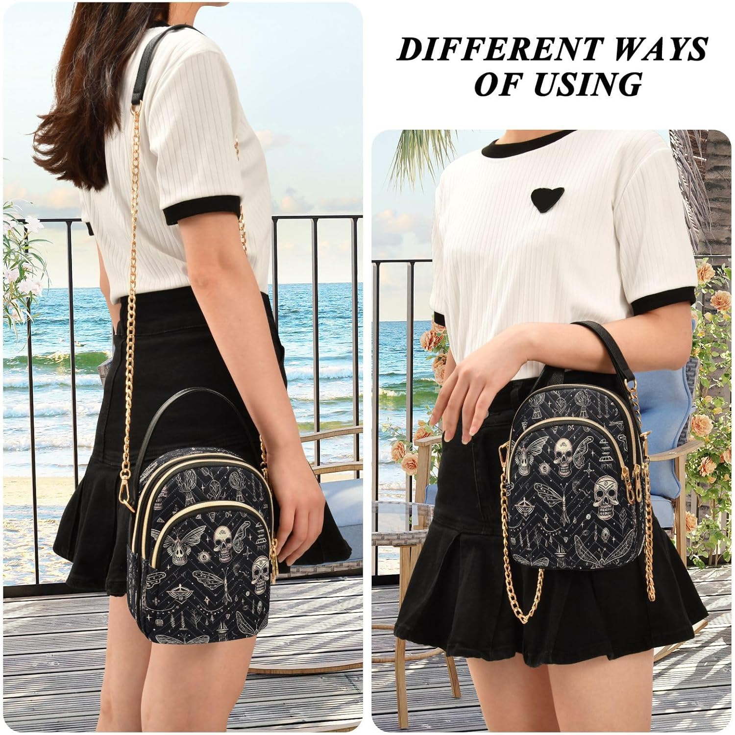 ALAZA Quilted Crossbody Bags for Women,Skull Bat Women's Crossbody Handbags Small Travel Purses Phone Bag - Image 2