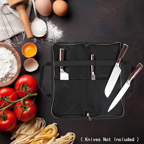 Vista 19 de Kaaltisy Bolsa para cuchillos de chefs, 16 onzas, lona encerada con tela profesional anti corte (verde oscuro) – Estuche multiusos para cuchillos
