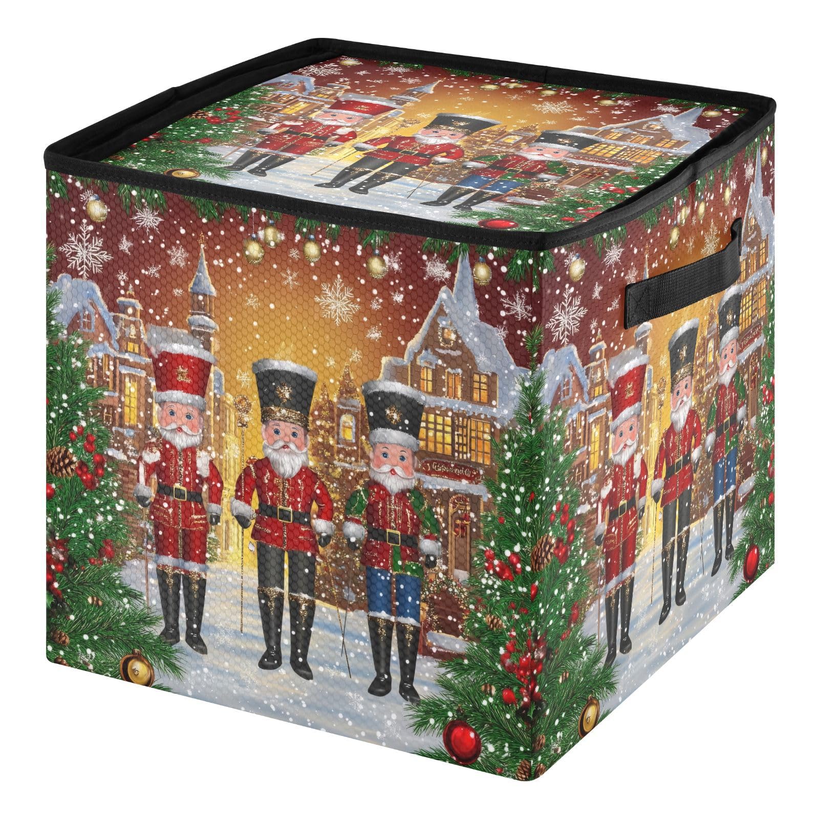 FLildon Christmas Nutcracker Christmas Ornament Storage Box Fit 64 Holiday Ornaments Storage Container with Dividers 4 Trays for Xmas Decorations Accessories