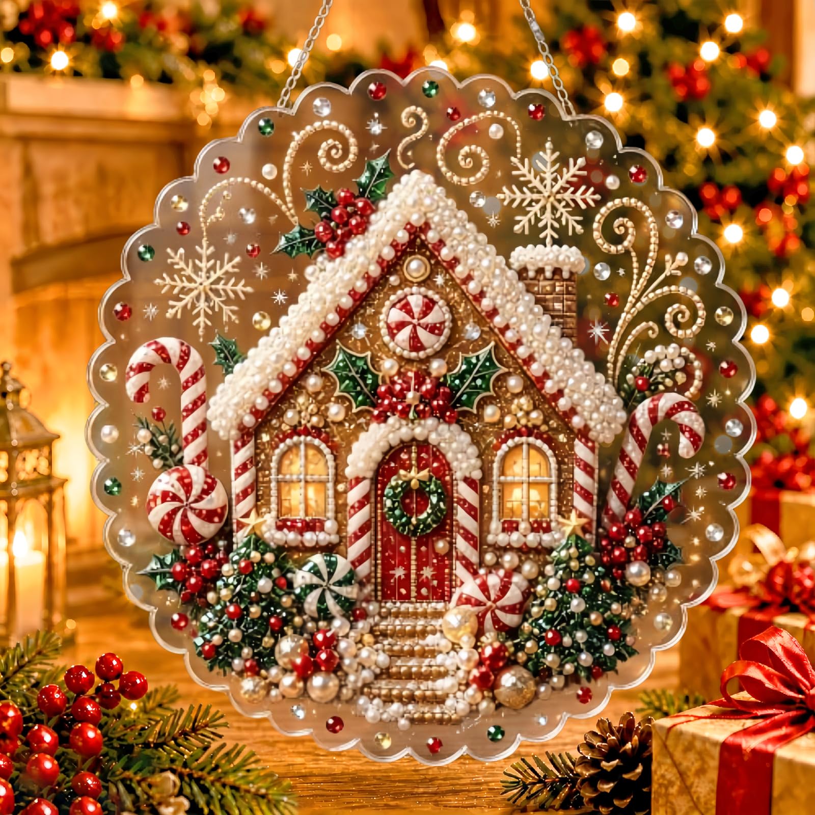 Christmas Pearl Diamond Painting Suncatcher Kit, DIY Acrylic Hanging Decor