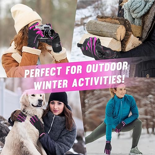 Vista 14 de HANDLANDY Guantes de trabajo aislados, guantes térmicos de invierno impermeables para hombres y mujeres Negro-Amarillo