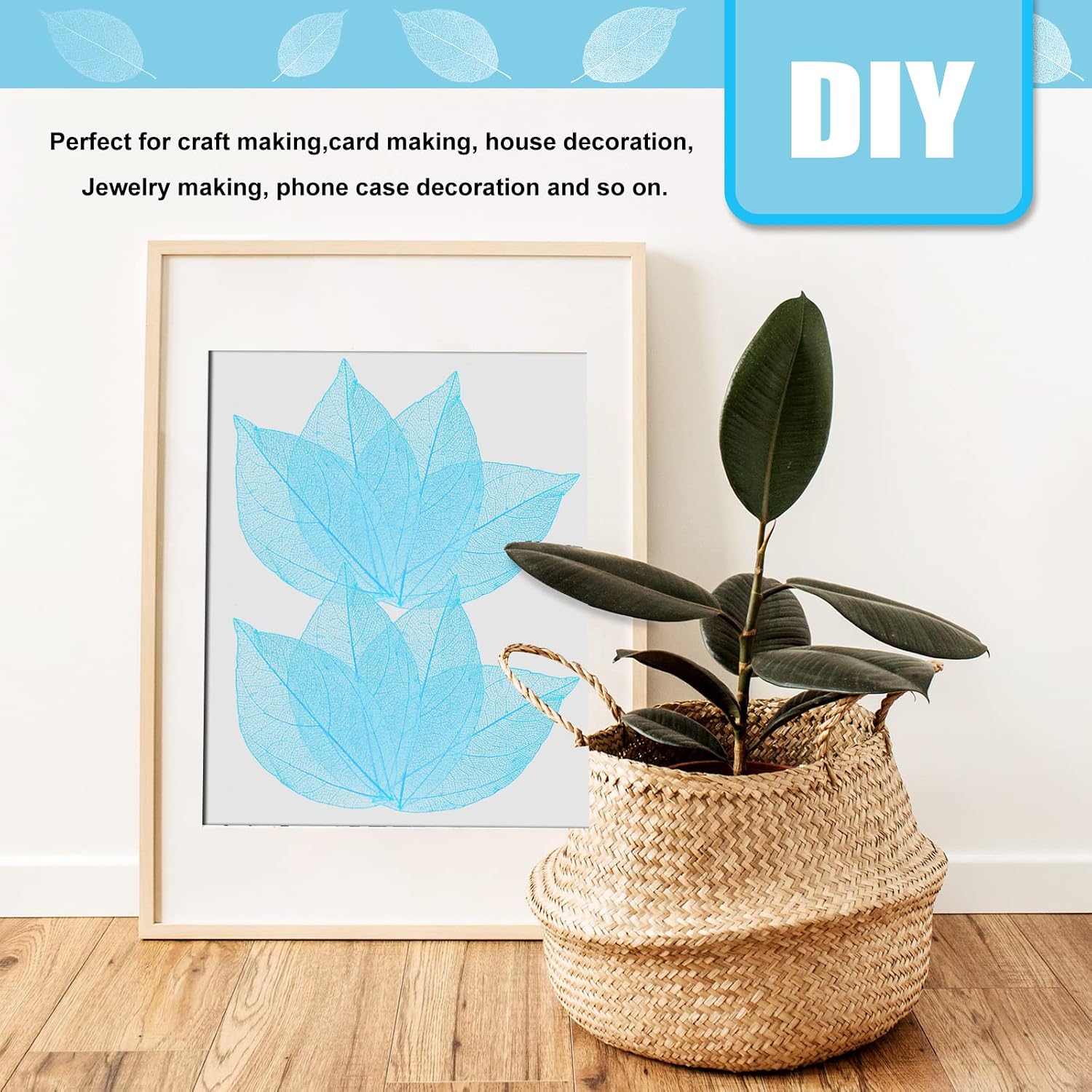 Natural Real Skeleton Leaves for Resin, 42PCS Lake Blue Dry VajraSkeleton Leaf for Resin Mold Art DIY Craft Candle Making Phone Case Wedding Home Decor