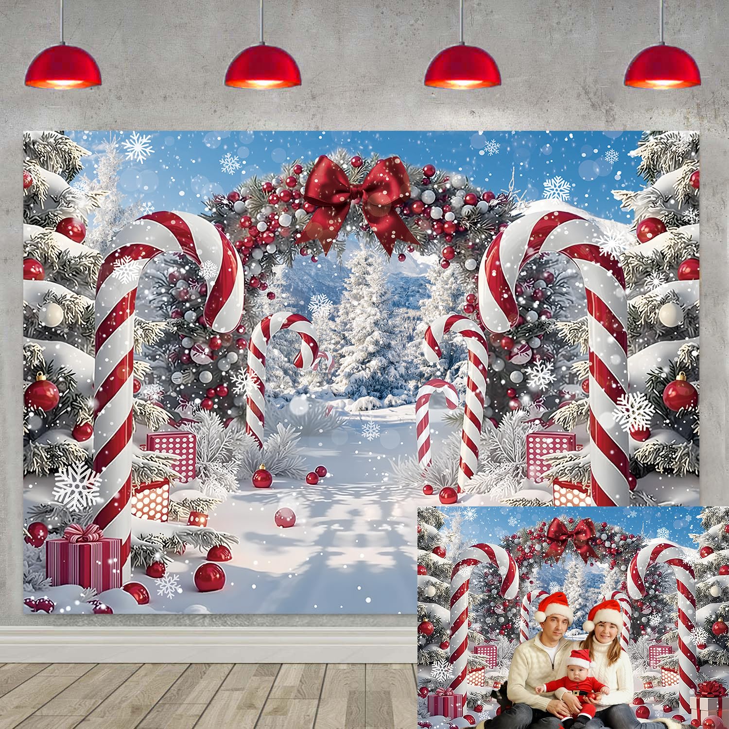 Fond d'arbre de Noël et neige d'hiver pour sublimer vos photos de famille du réveillon
