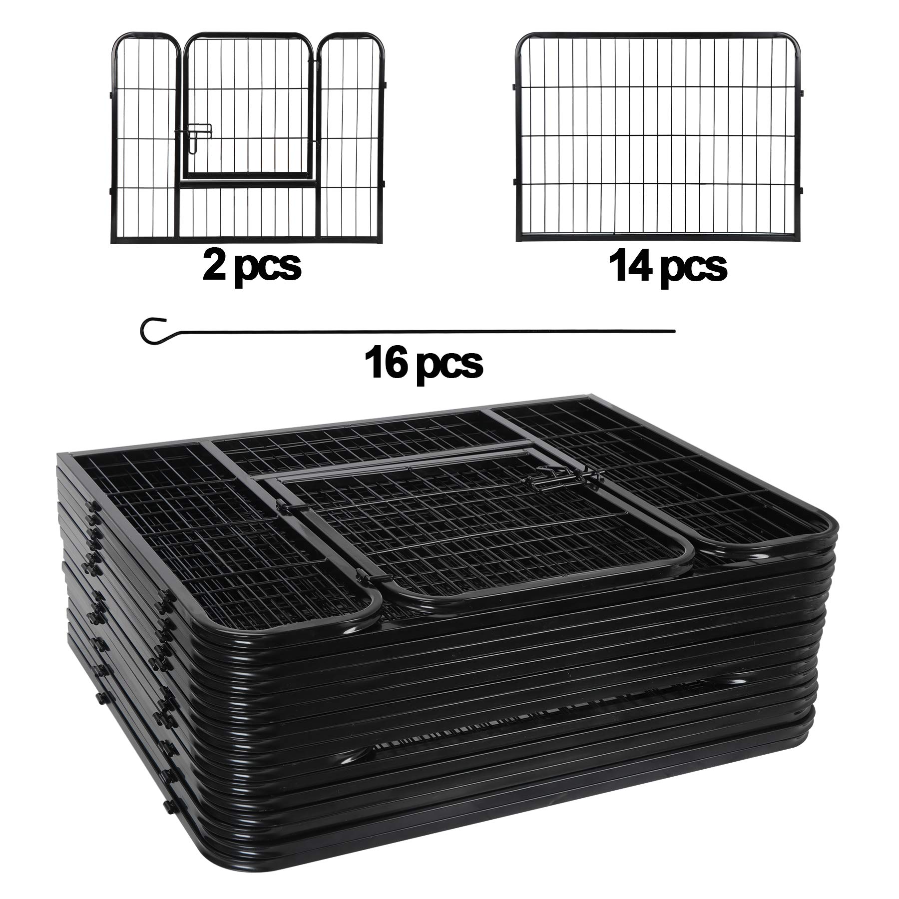 Faltbarer Laufstall für Haustiere, 78,7 x 61 cm, für den Innen- und Außenbereich, tragbar, Drahtzaun, mit 16 Paneelen für Hunde, Katzen, Kleintiere