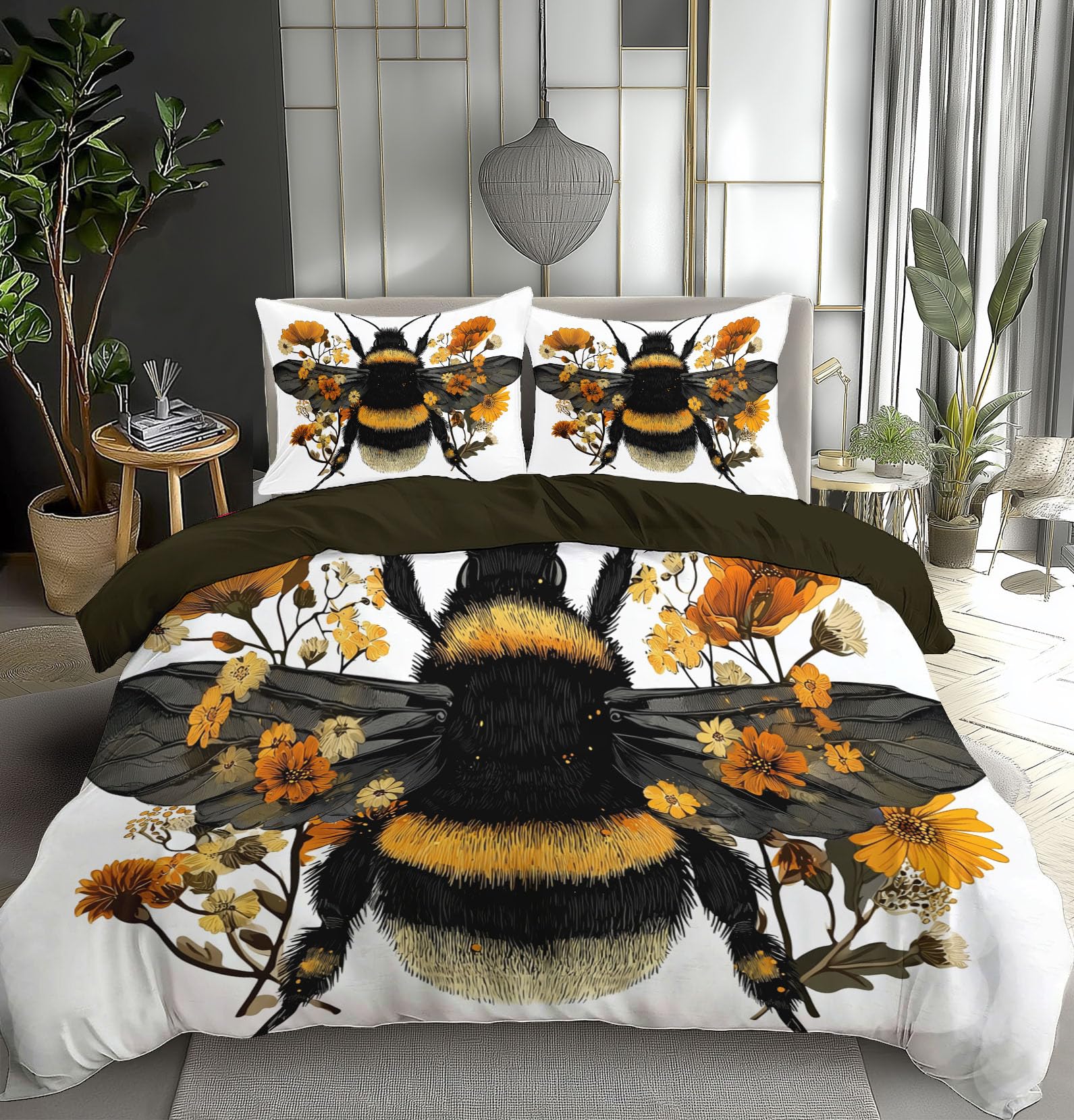 Housse de couette fleurs et animaux avec sa finition bourdon douce