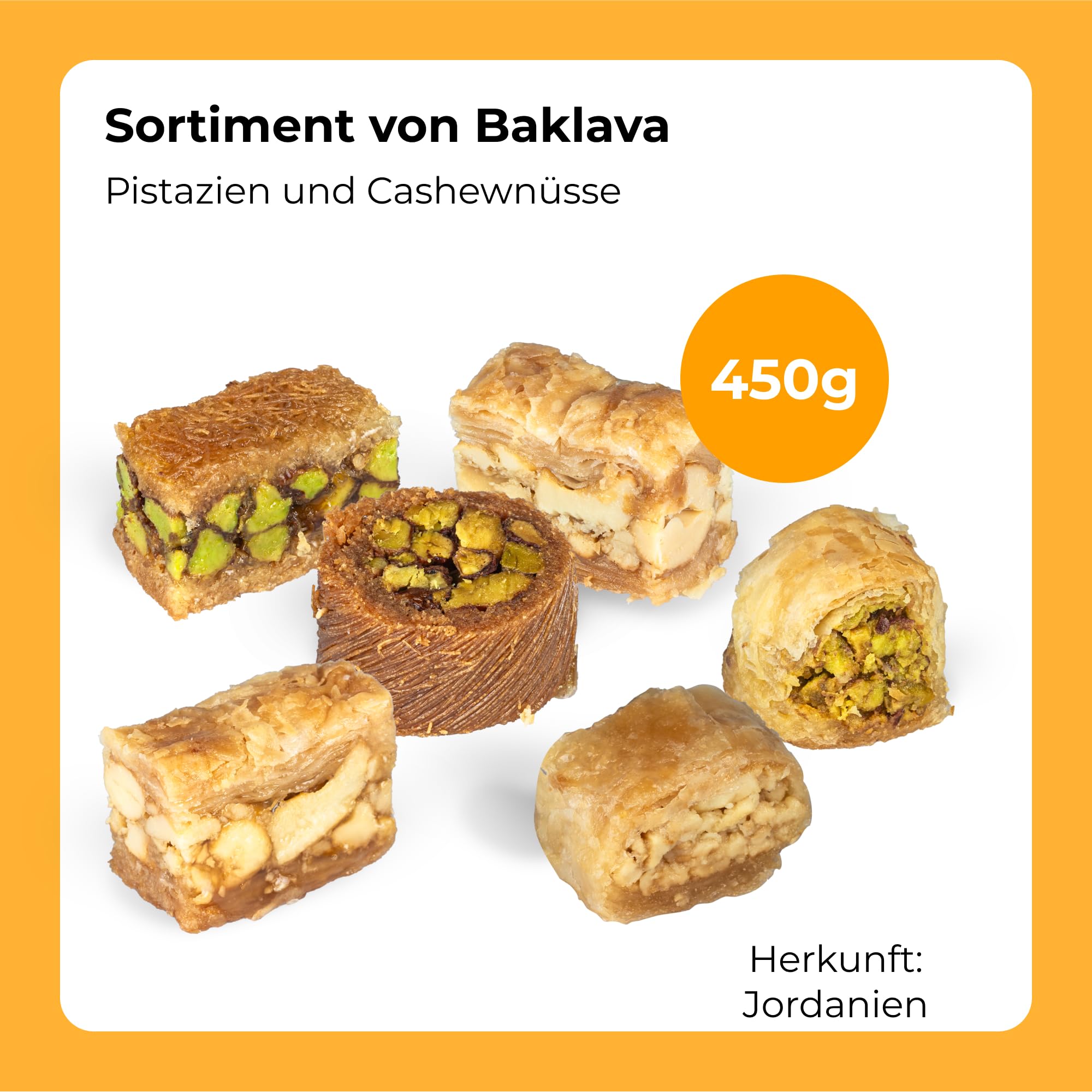 Baklava 450g,43 Stück I Baklava-Sortiment mit Pistazien,Cashewnüssen I Elegante Geschenkverpackung I Ohne Konservierungsstoffe,ohne Zusatzstoffe,ohne FarbstoffeI Traditionelles orientalisches Gebäck
