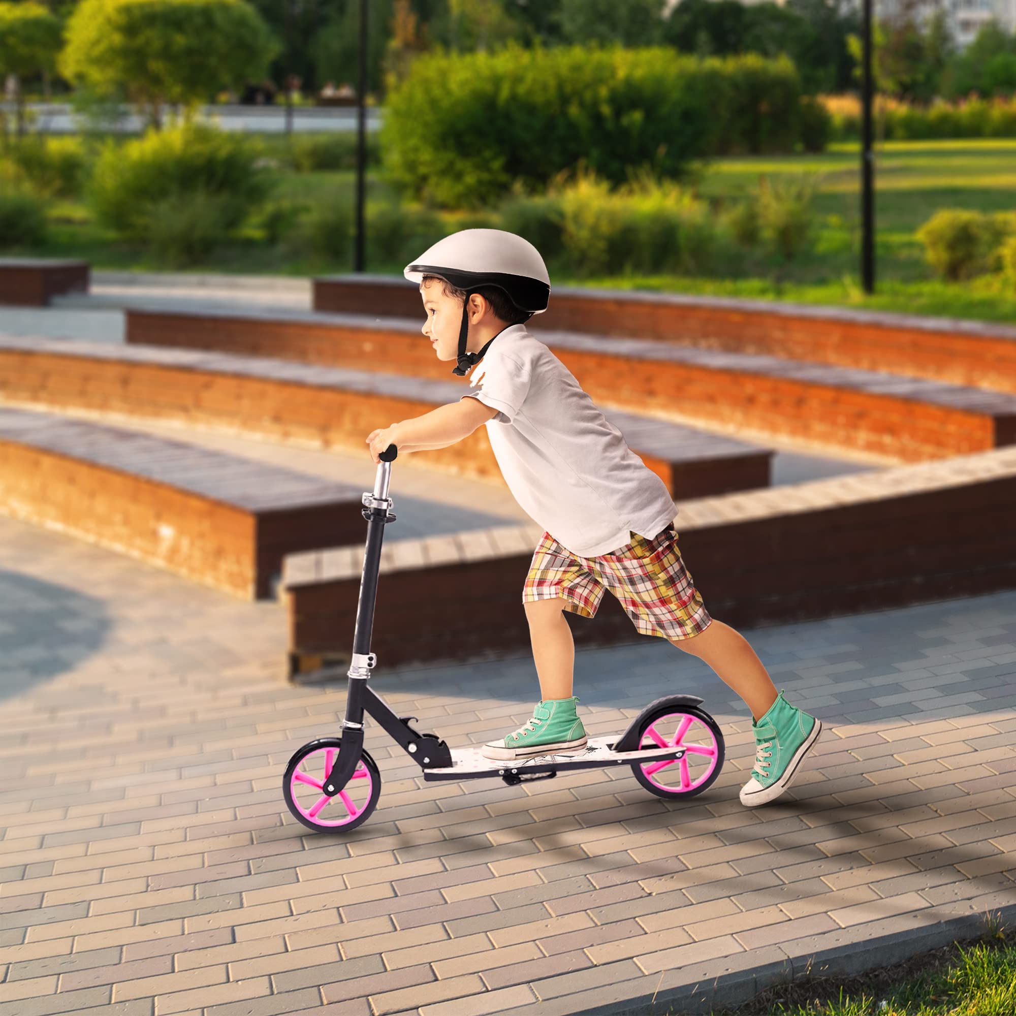Arebos Patinete | ruedas XXL | correa de transporte | superficie antideslizante | altura ajustable | freno de pedal | máx. 100 kg