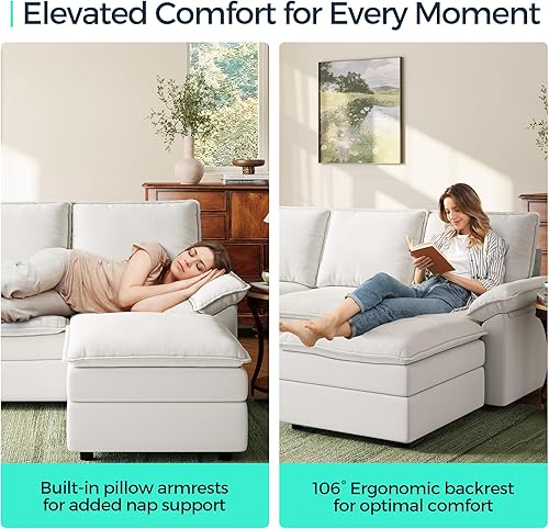 Miniatura 4 de LINSY HOME Sofá modular Cloud de 113 pulgadas, sofá modular en forma de L con cojines de doble capa y otomano, juego de sofá de felpilla de 4 plazas