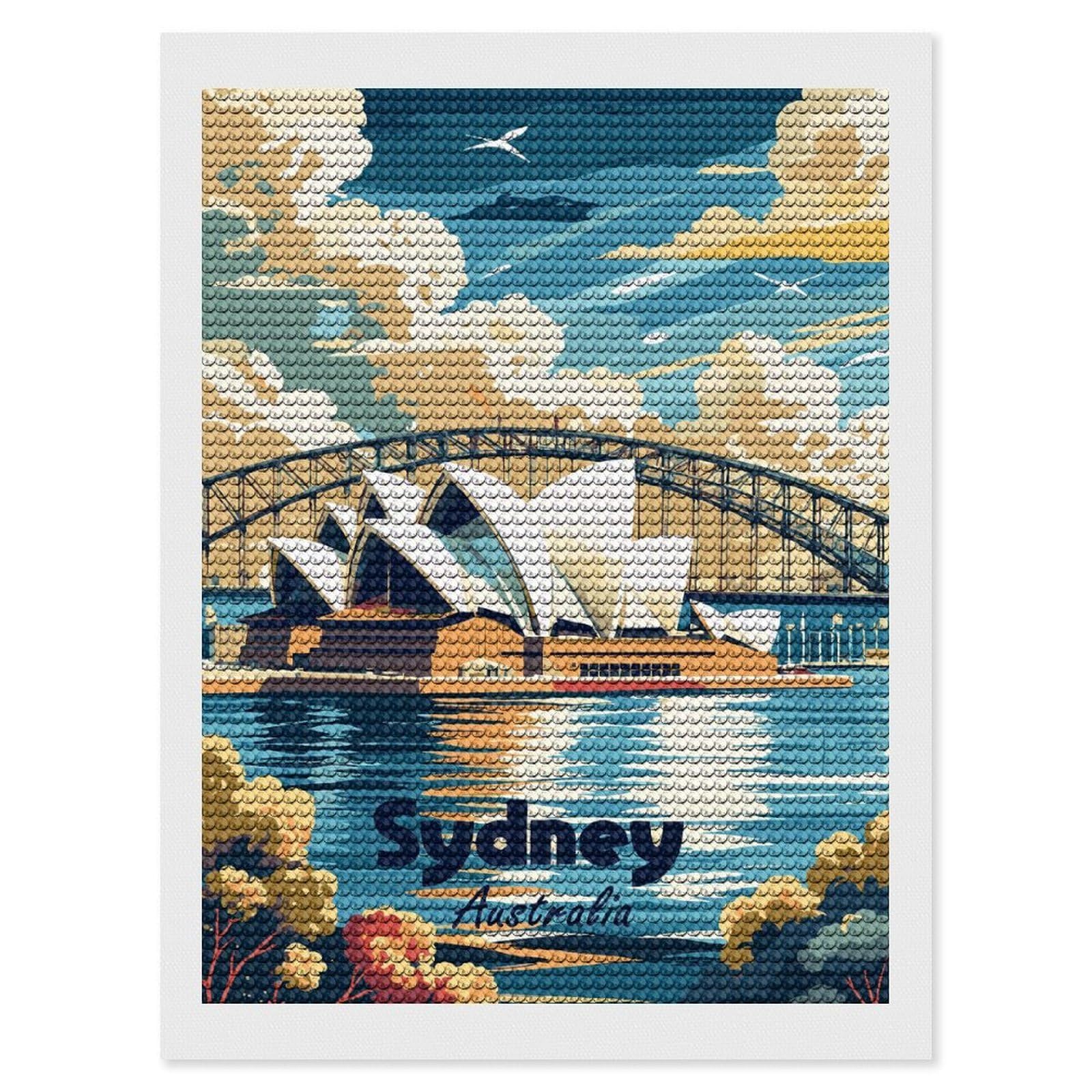 Junmoney Sydney Opera House Travel (2) Diamond Art Kit 12"x16", Creative Leisure Activity, Complete Accessories, Vintage Style Decor, for Women