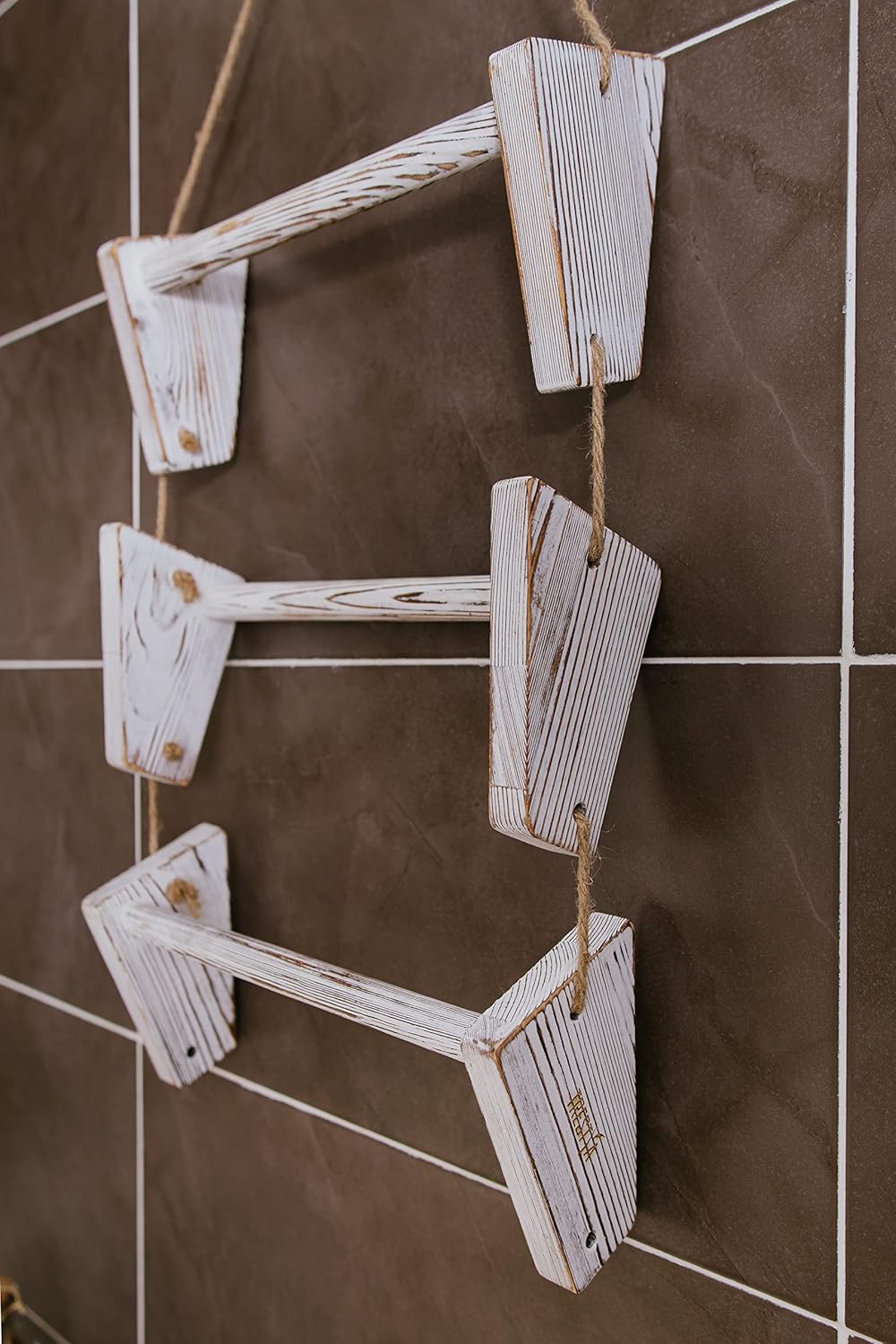 Blanket Ladder. 3-Tier Wall Hanging. Towel Holder. Quilt Rack. Farmhouse Rustic Whitewashed. No Assembly Required.