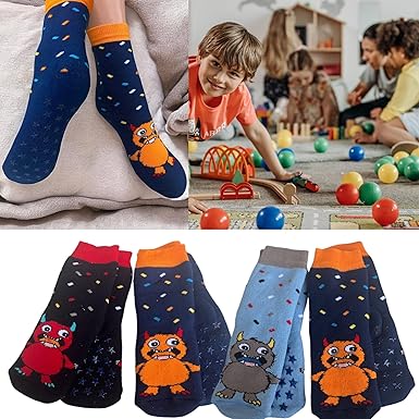 Calzini Antiscivolo Bambini 4 Paia - Cotone Italiano, Suola In Silicone, Taglie 15-38 - Foto 3