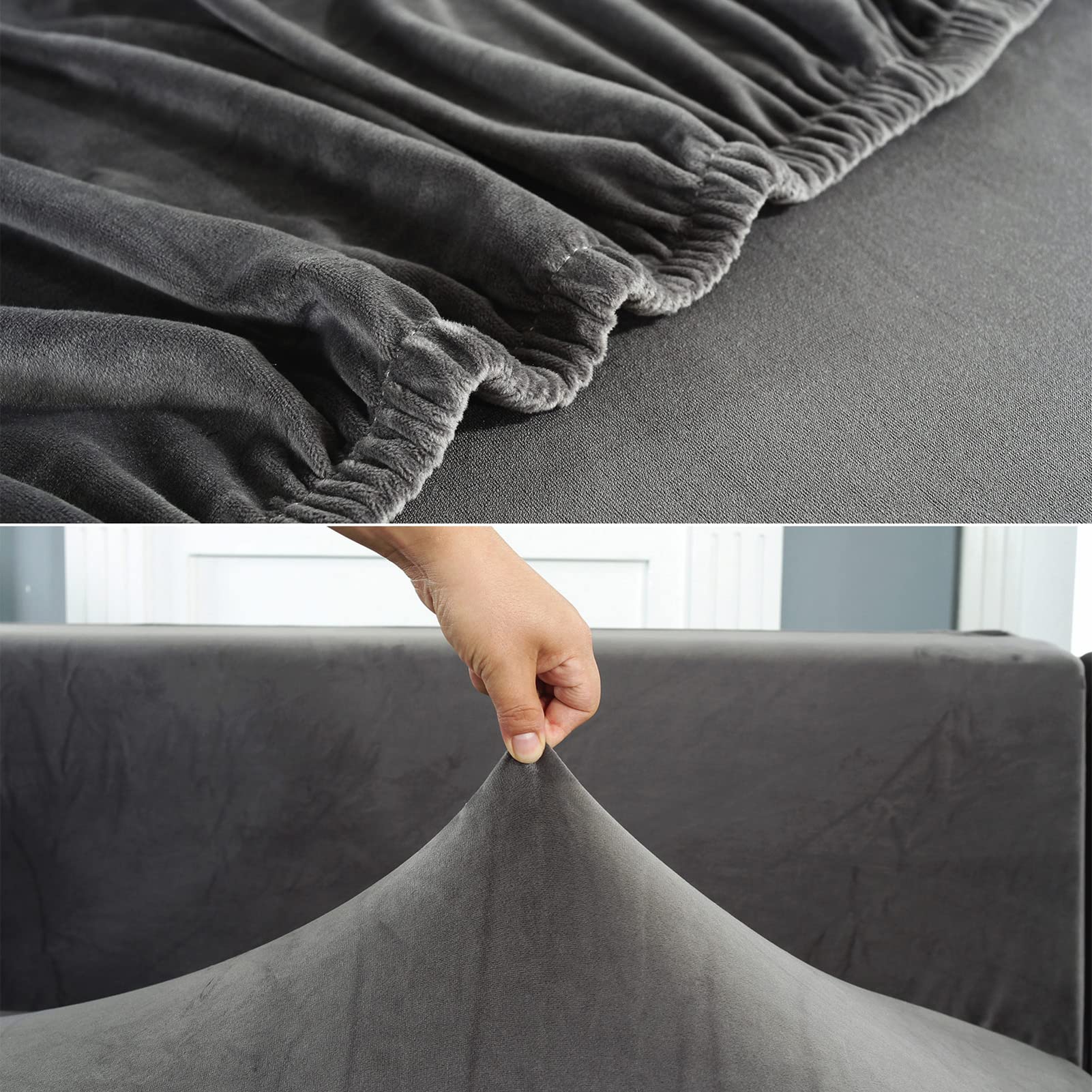 Housse de canapé d'angle en L gris foncé extensible de 2 à 4 places avec taies