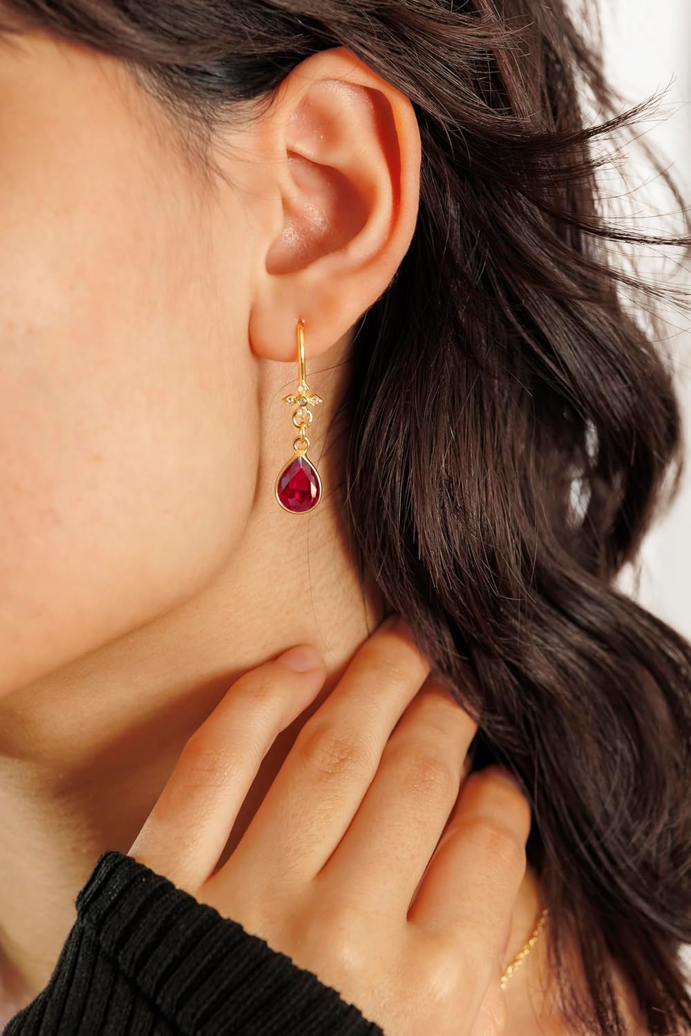 Genuine Gemstone Earrings for Women Trendy - Authentic 925 Sterling Silver Earrings 18K Gold Jewelry, Birthstone Earrings for Teen and Girls – Pear Drop Earrings Gift for Mothers Day