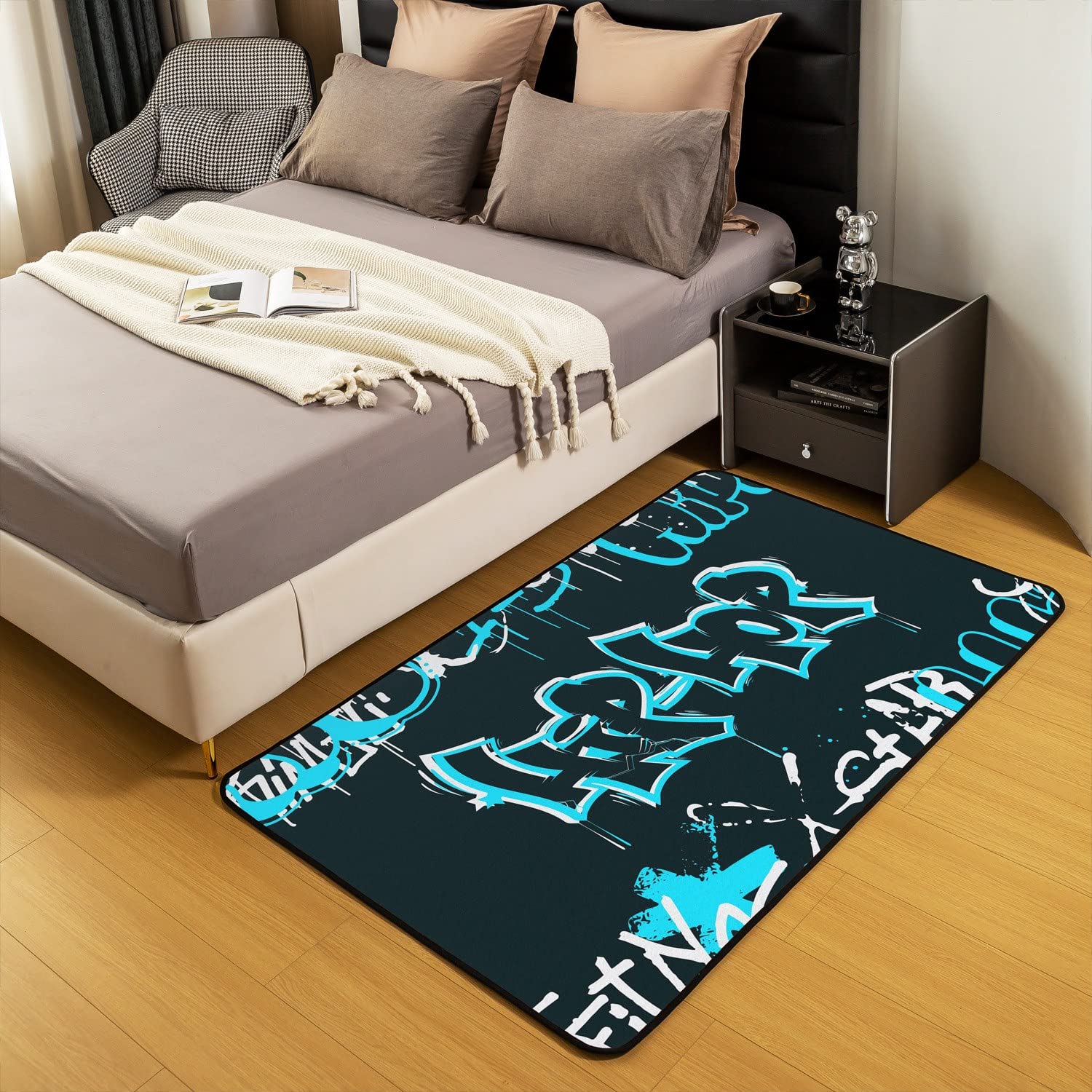 Tappeto decorativo con graffiti hip hop, tappeto con cultura di strada, tappeto per soggiorno, tappeto da parete per bambini, tappeto con accento graffiti con stampa artistica urbana tappeto per