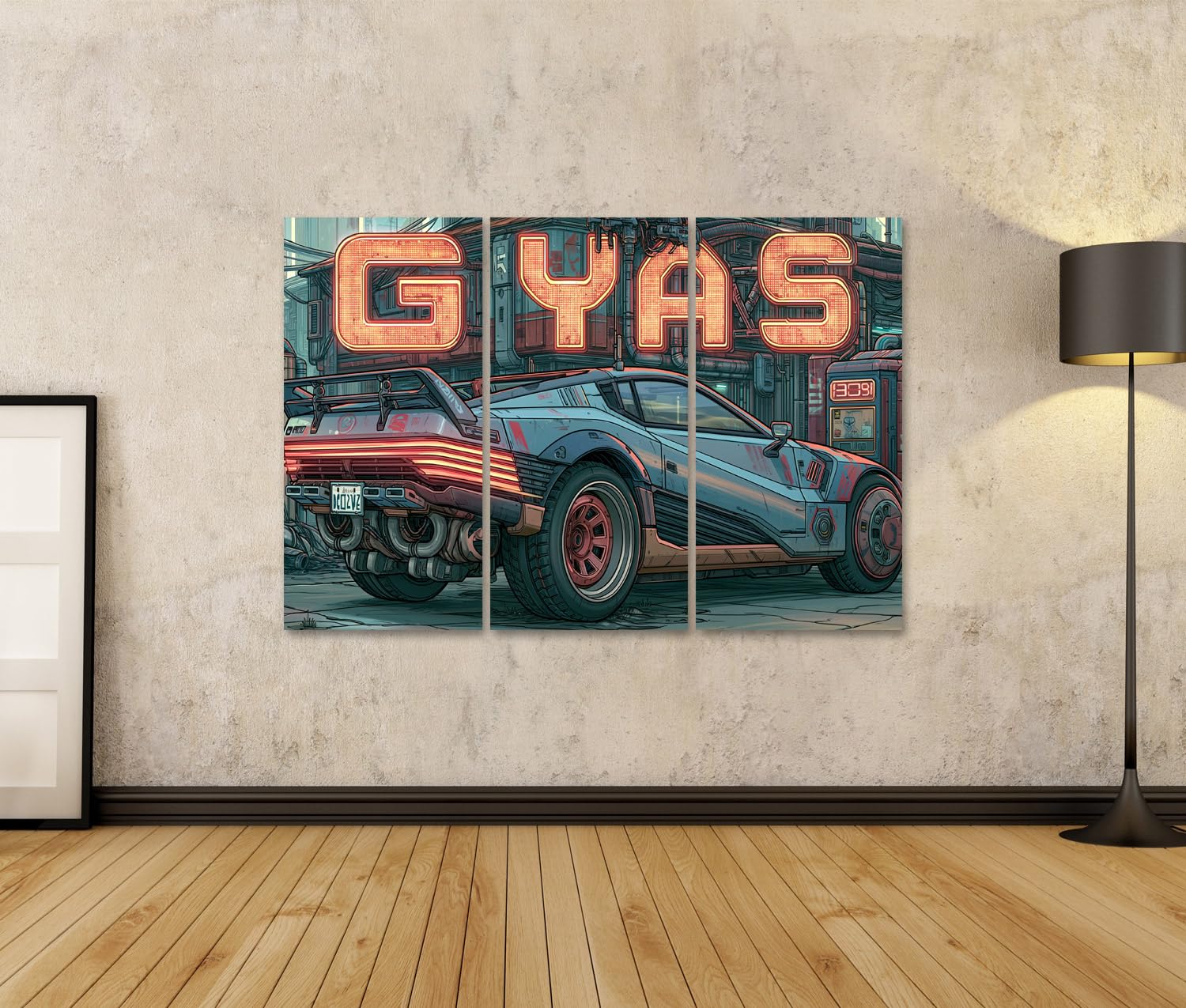 islandburner Quadro su tela, futuristico, auto cyberpunk, poster per soggiorno, perfetto per gli appassionati di fantascienza, 3 pezzi