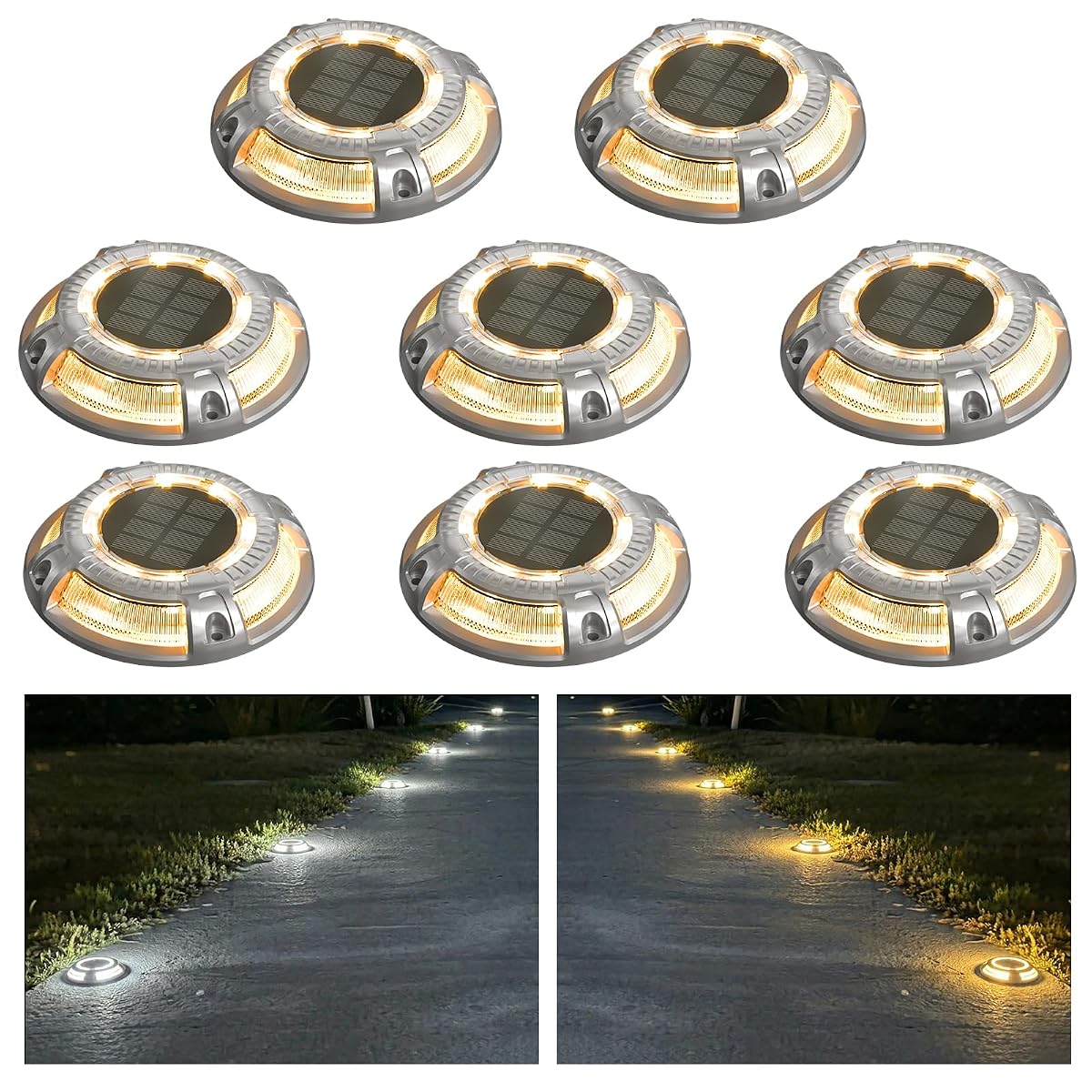 addlon Solar Driveway Lights Outdoor 8 Pack, 2 Color Modes LED Deck Dock Marine