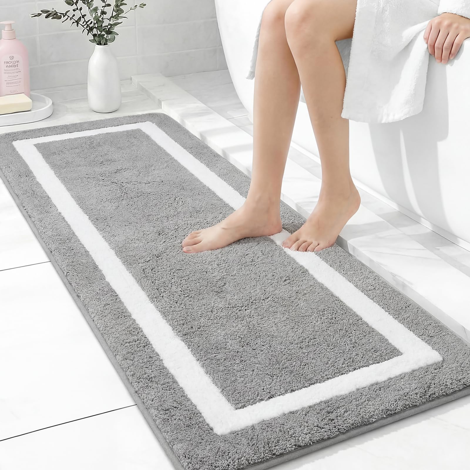 Famibay Große Badematte rutschfest 50x140cm Grau Badezimmerteppich Wasserabsorbierend Badvorleger Waschbar Weich Mikrofaser Badteppich für Badezimmer Küche, Haushalt & Wohnen