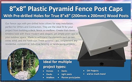 Miniatura 6 de Tapa de poste de cerca de pirámide de plástico negro True de 8 x 8 pulgadas (7.874in x 7.874in) con agujeros preperforados (1)