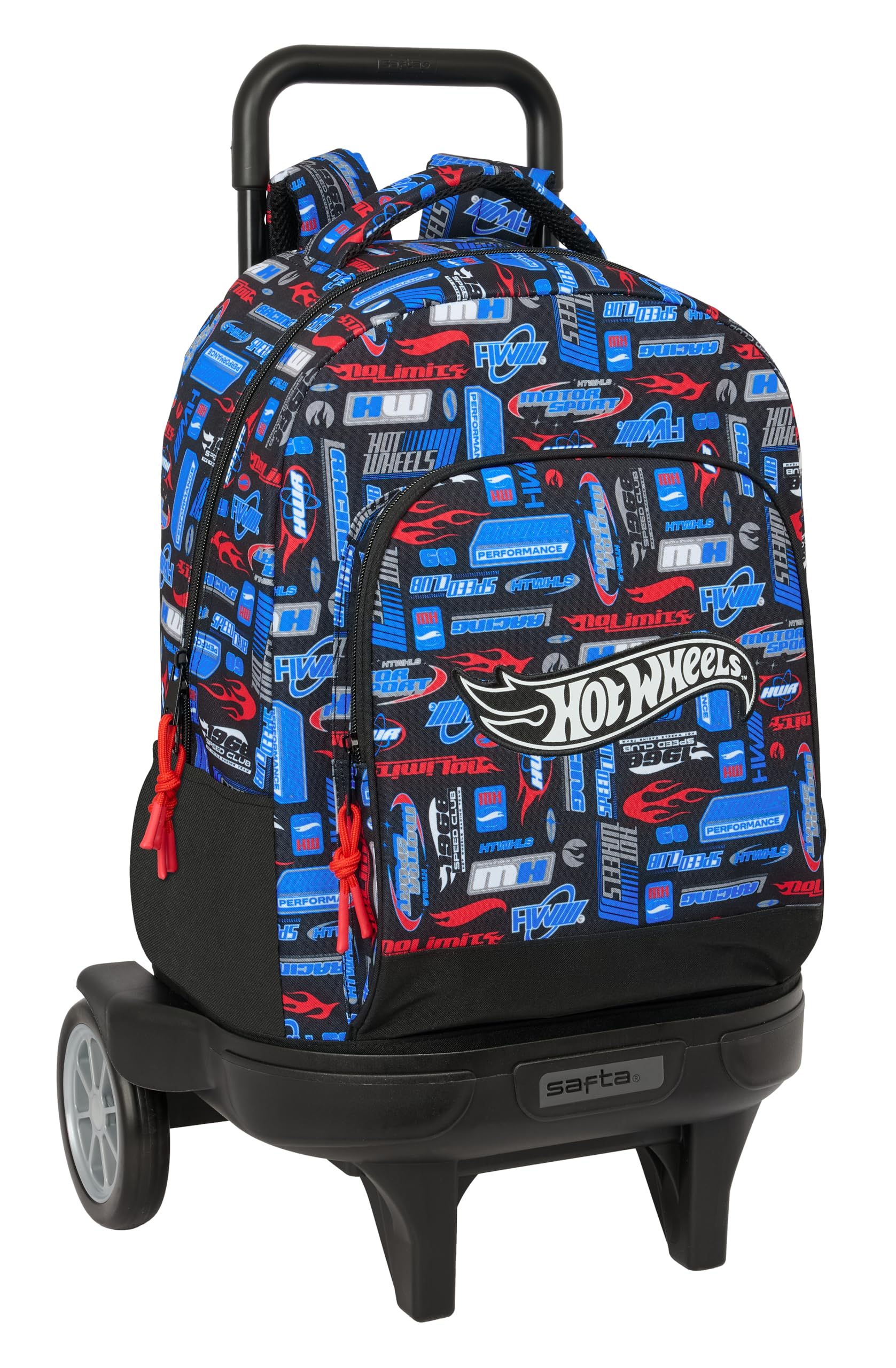 safta Hot Wheels - Grand Sac à Dos à roulettes, Compact évolution, Amovible, idéal pour Les Enfants de différents âges, Confortable et Polyvalent, qualité et résistance, 33 x 22 x 45 cm, Multicolore