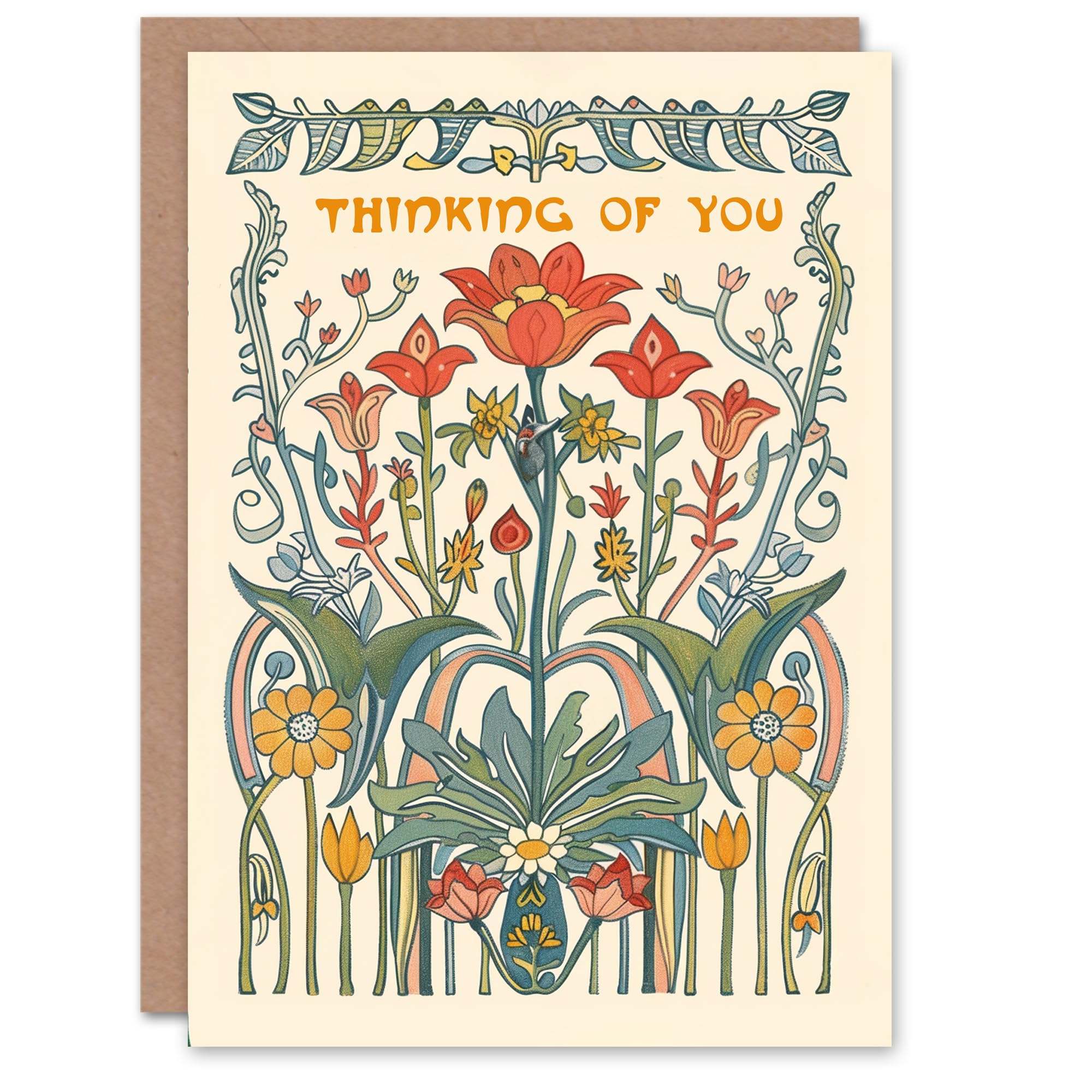 Artery8 Sympathy Card Wildflowers Art Nouveau Design Garden Floral Classic For Him Her Man Woman Girl Boy Wife Husband Greeting Card
