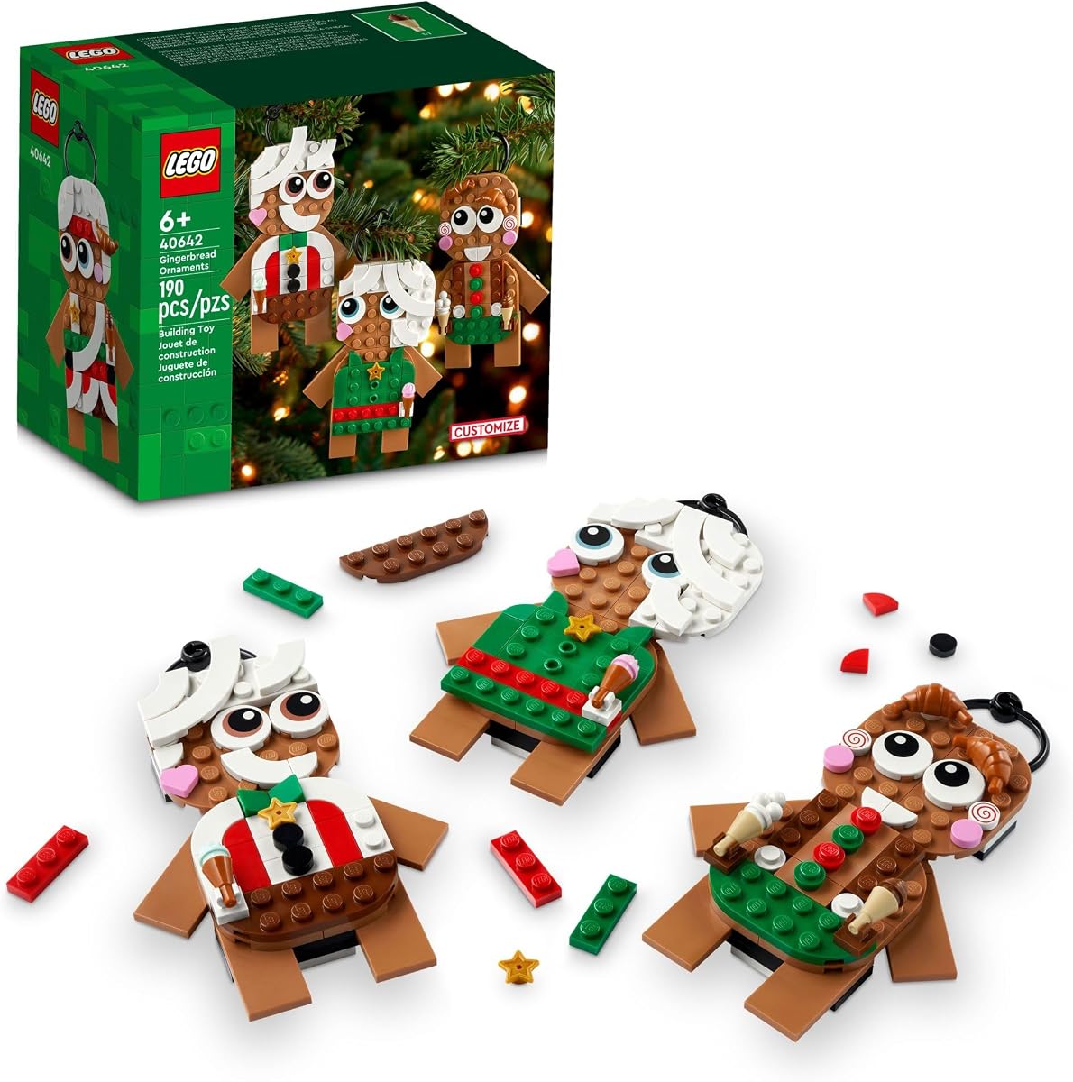 Adornos de pan de jengibre - Juego de construcción de adornos para árbol de Navidad para niños, niños y niñas, a partir de 6 años - 3 decoraciones de pan de jengibre para árbol y hogar - Ideas de regalos para niños - 40642