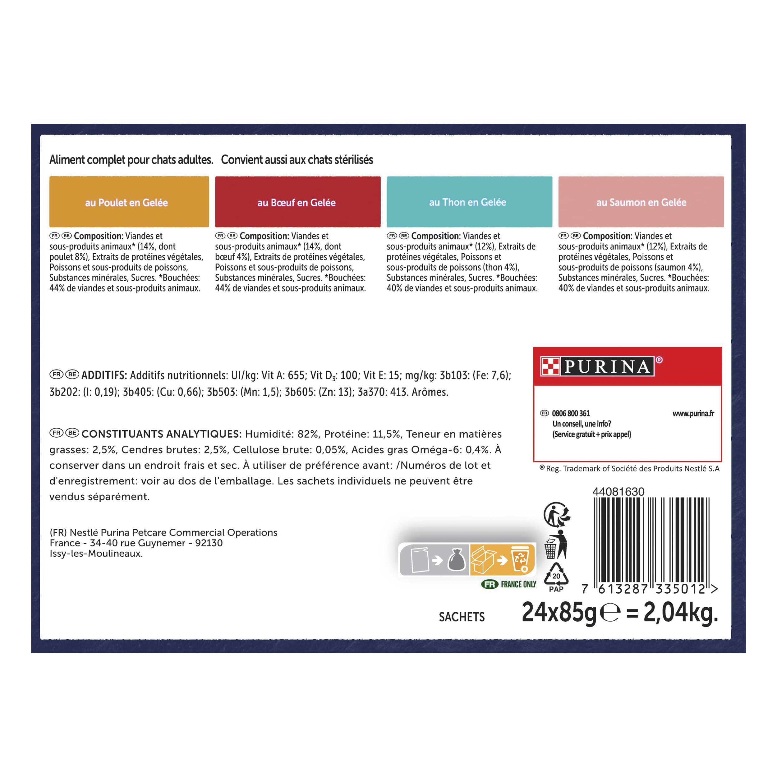 FELIX Tendres Effilés en Gelée | Chat Adulte | Sélection de Poulet, Bœuf, Thon, Saumon | Lot de 24 x 85 g| Sachet fraicheur - Lot de 4
