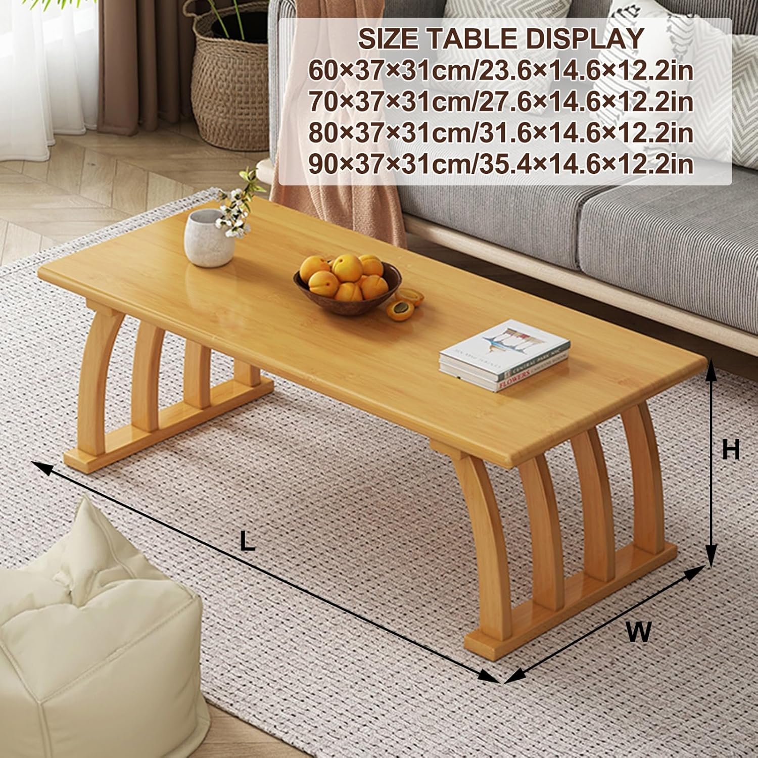 31.5in Coffee Table, Japanese Tea Table, Floor Altar Table, Laptop Tatami Table, Portable Low Picnic Table,Log Color-70x37x31cm