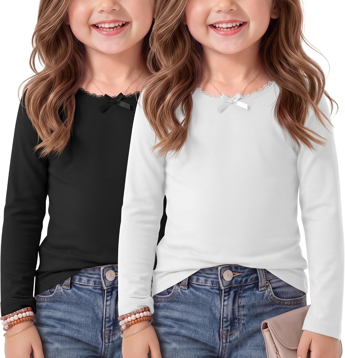 2 Pack Toddler Girl Long Sleeve Shirts Cotton Tops
