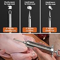Vista 3 de Inyector de carne, kit de jeringa de sabor de adobo de acero inoxidable con ventana de medición de 2 onzas para ahumadores, parrilla, barbacoa