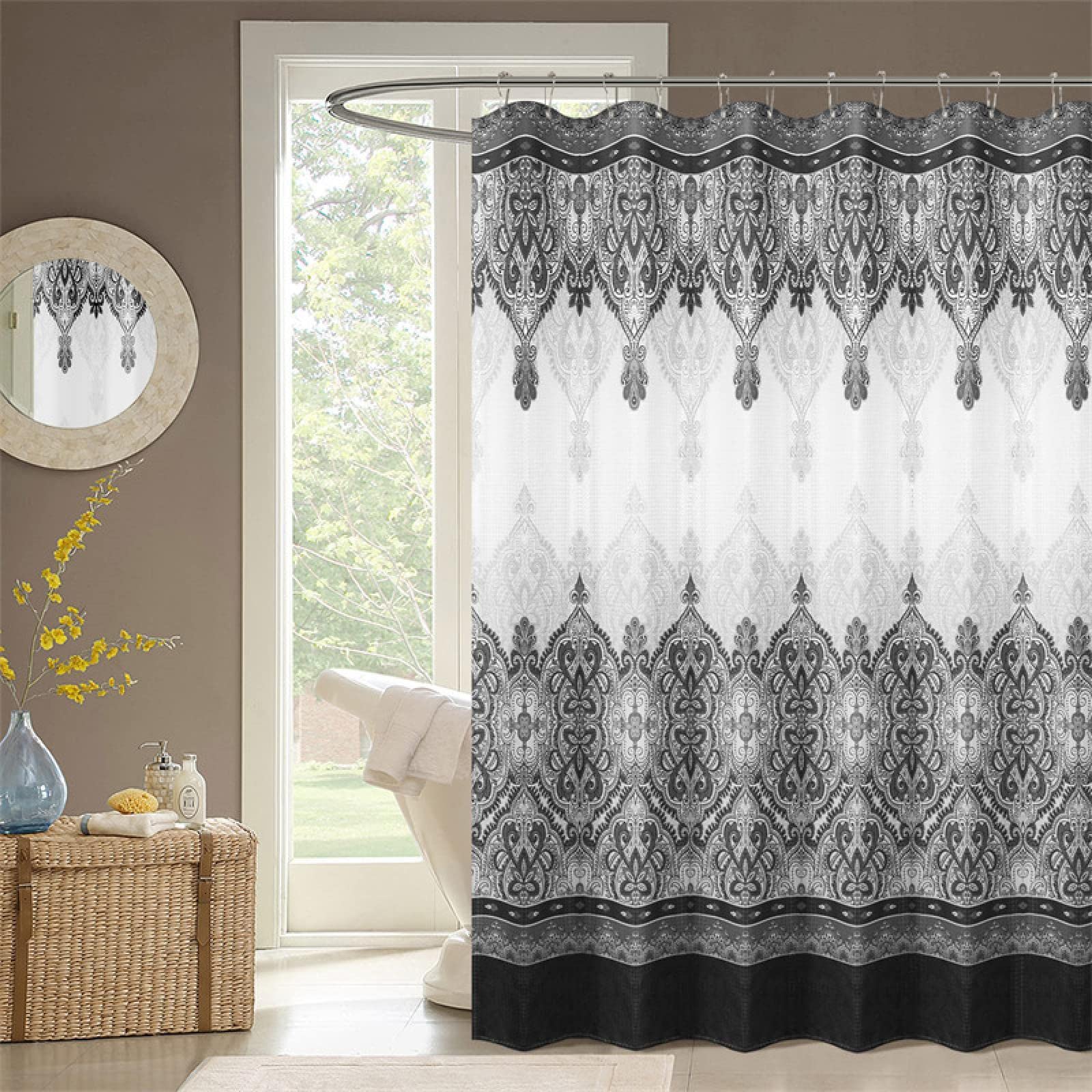 Rideau de douche imperméable extra long 100x200 noir gris pour une salle de bain toujours sèche