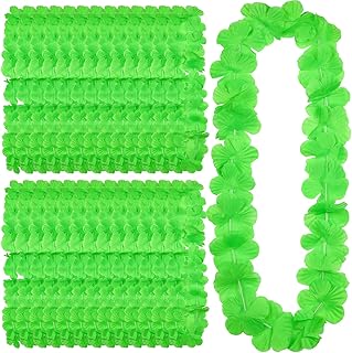 Set of 36 Green Hawaiian Leis Green Flower Lei Hawaiian Necklace Tropical Hawaii Luau Party Favors Decoration for Beach Birthday Graduation Kids Photo Prop, 41 Inches