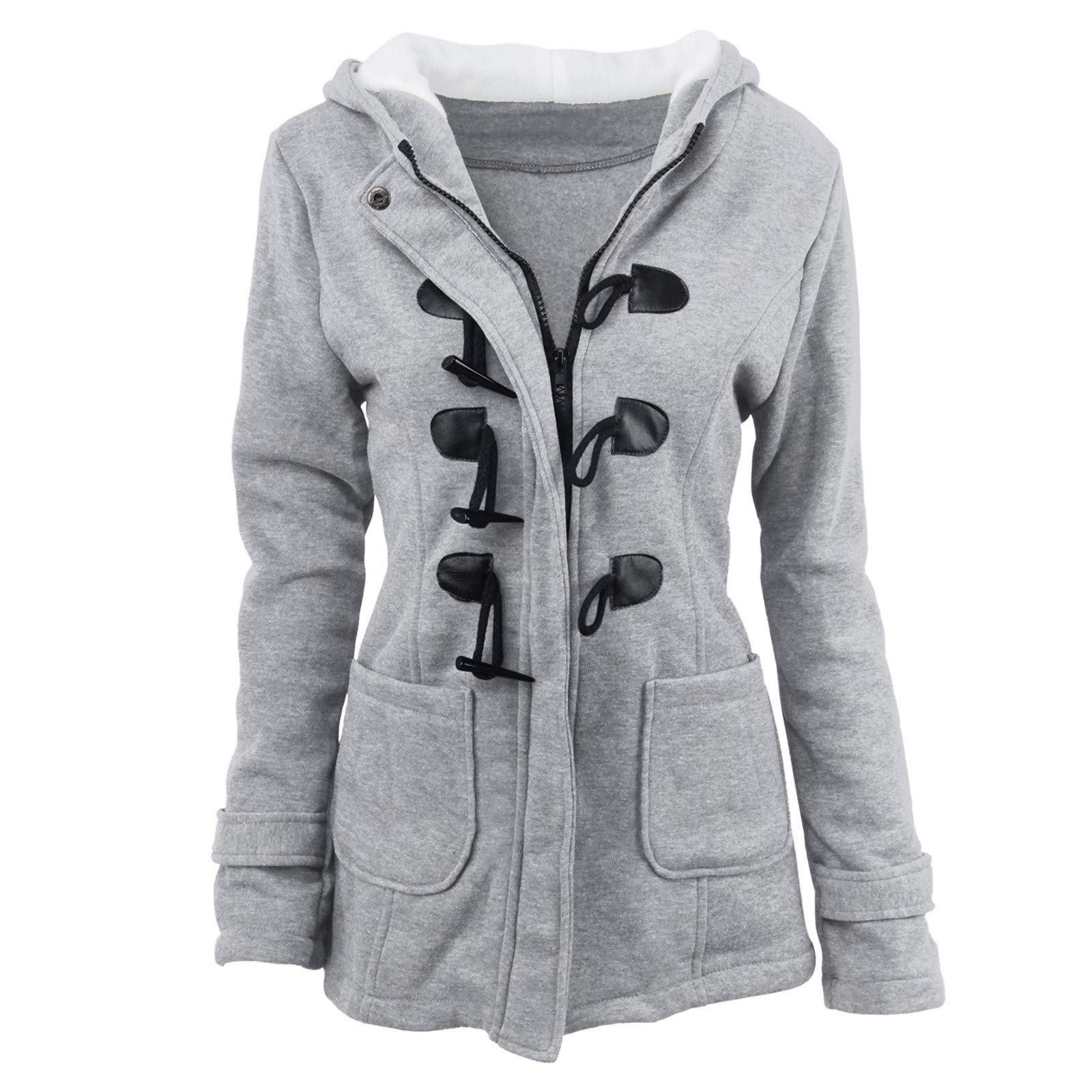 Hornknöpfe Damen Cardigan Kapuze gepolstert – einfarbig, warm