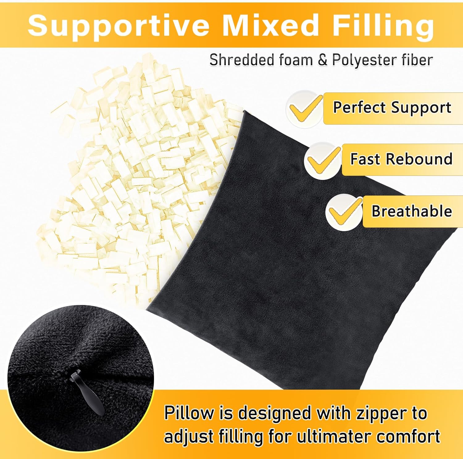 1 MIDDLE ONE 2 Pack Small Pillow, 16 X 12 Inches, Memory Foam Mini Pillow for Travel, Camping, Sleeping, Nap and Neck, Knee, Lumbar Support, Tiny Cushion for Pet, Dogs (Black)