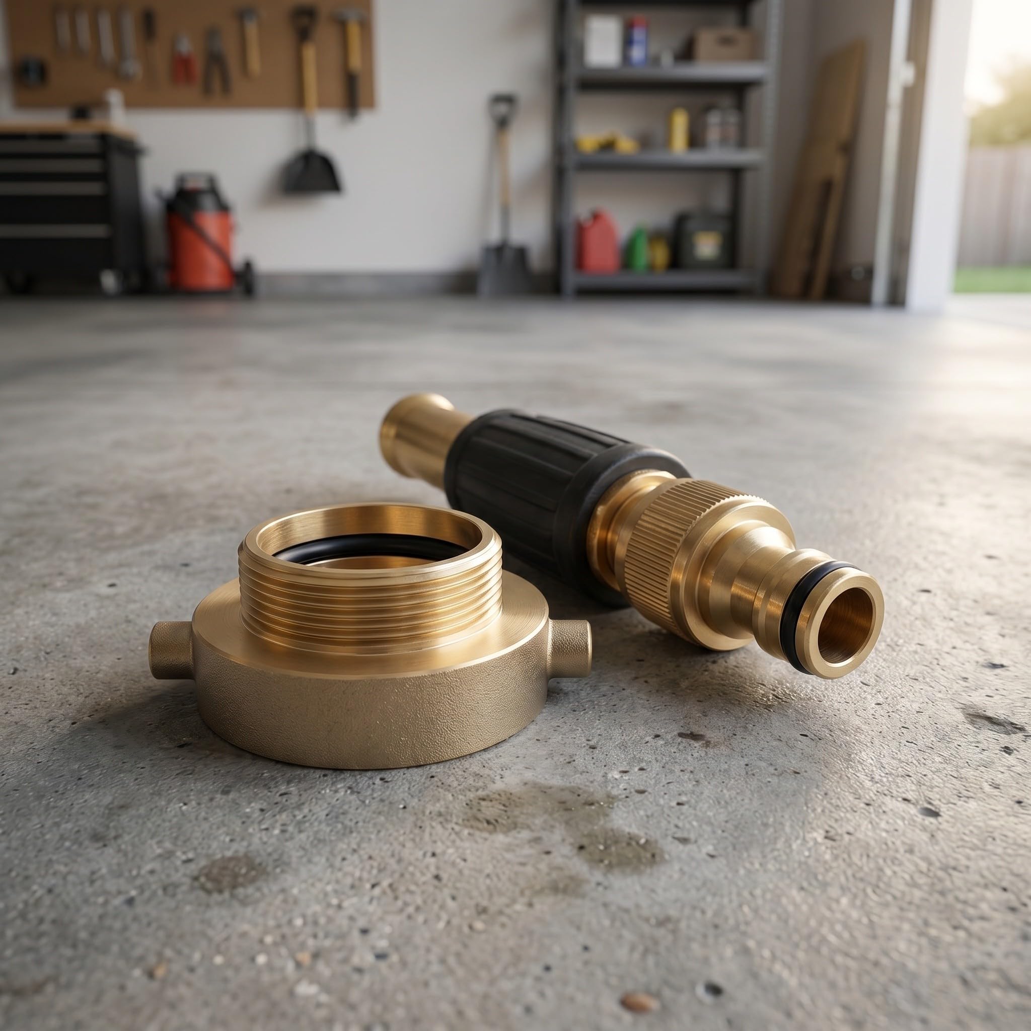 Operitacx Adaptador de manguera contra incendios para hidrante, conector de hidrante NPT de 2-1/2" x 2" con pasador de seguridad, acoplador de manguera de cobre para tuberías de jardín,