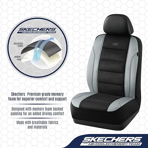 Miniatura 2 de Skechers Fundas de asiento refrigeradas por aire para hombre, fundas de asiento de automóvil de espuma viscoelástica, compatibles con bolsas de
