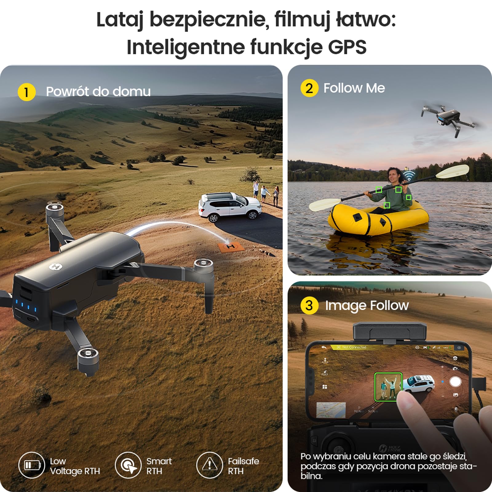 Holy Stone HS360S Dron GPS z Kamerą 4K dla Początkujących, FPV Składany Kwadrokopter z Transmisją HD 5G na 3 km, Silnik Bezszczotkowy, Tryb Śledzenia, Inteligentny Powrót, <249 g