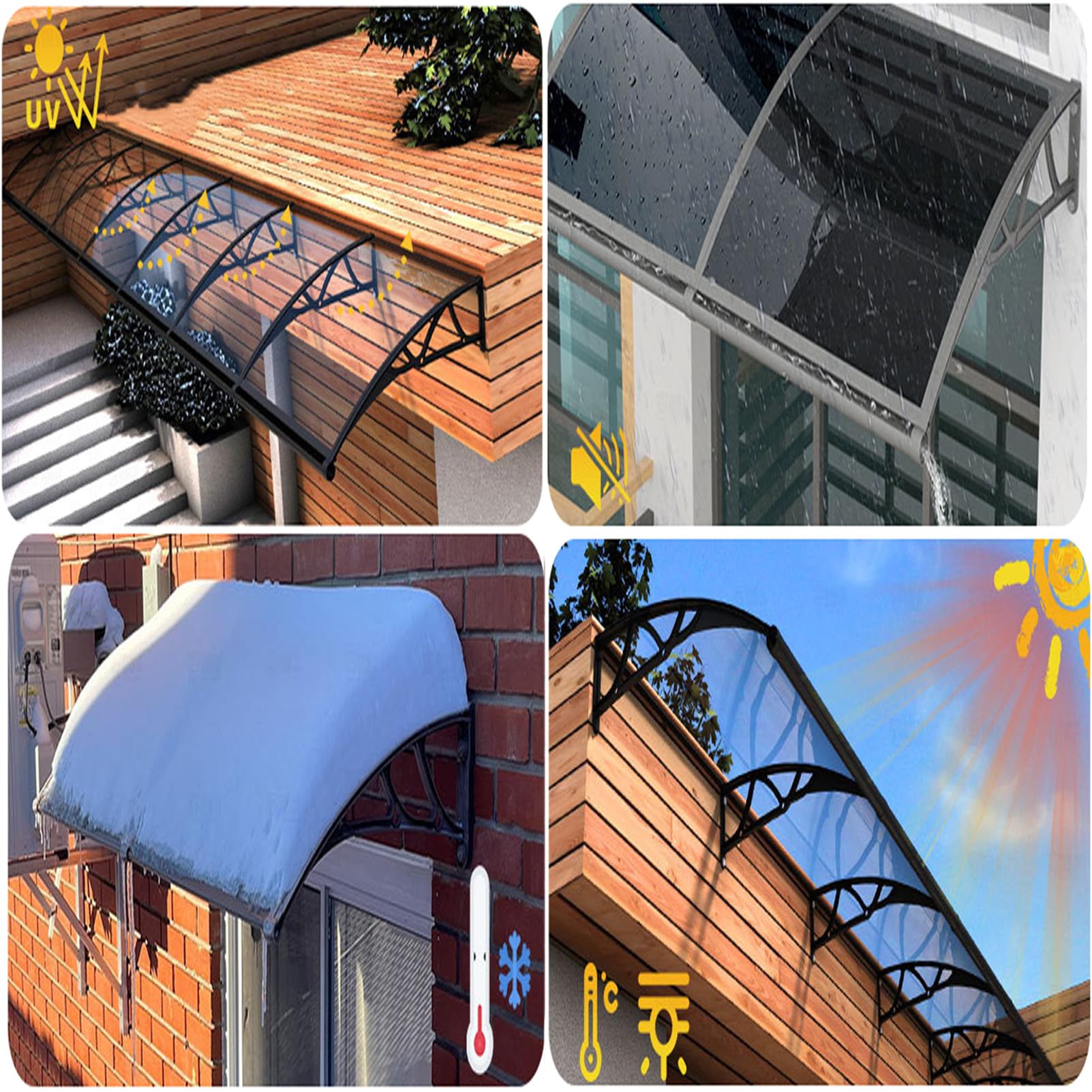 Pensilina da Esterno Tende da Pensilina in Policarbonato 120x200cm, Pensilina Tettoia per Porta Balcone Esterno Finestre Ingresso, Tettoia per Porta E Ingresso Protezione UV