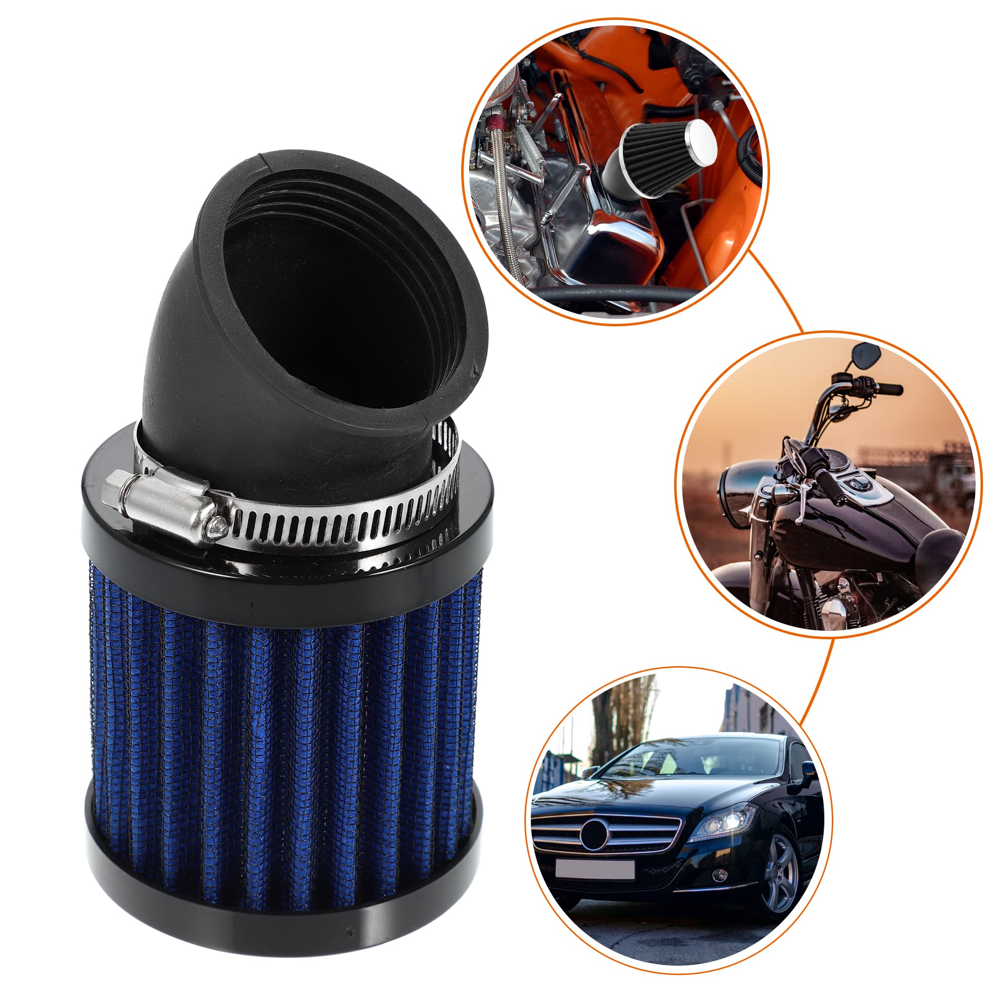 A ABSOPRO Moto Filtro Aria Universale Blu Nero 1 Pezzo Per Moto ATV | Materiale: Metallo, Plastica, Gomma. Diametro Foro: 28-48mm. Filtra Polvere E Sabbia. Per Honda, Per Yamaha, Per Suzuki.